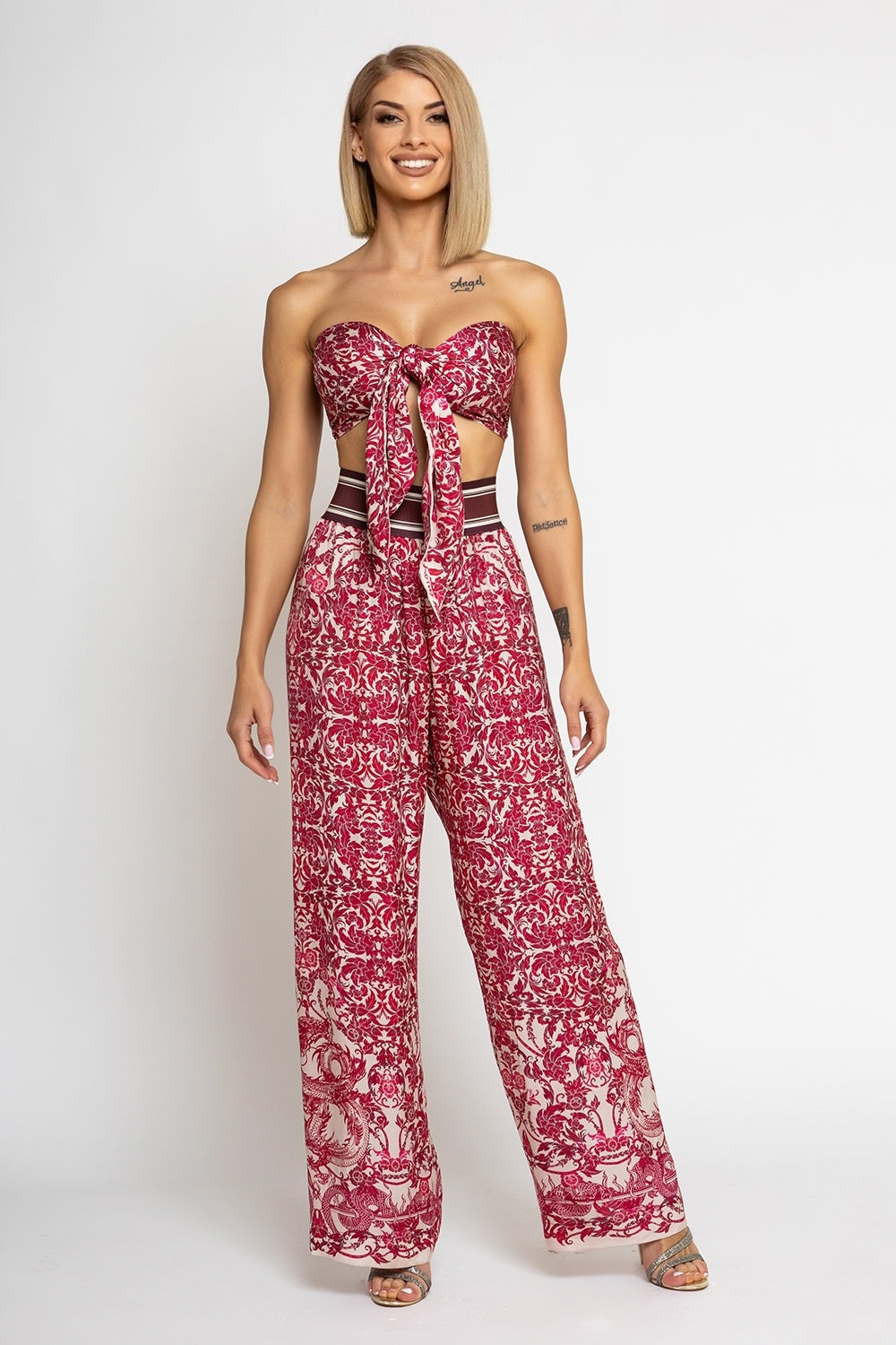 LOOSE PANTS AND VISCOSE SCARF SET - ASIA BORDEAUX