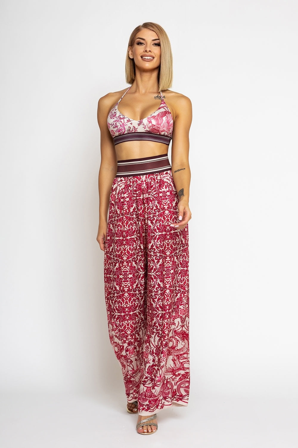 LOOSE PANTS AND VISCOSE SCARF SET - ASIA BORDEAUX