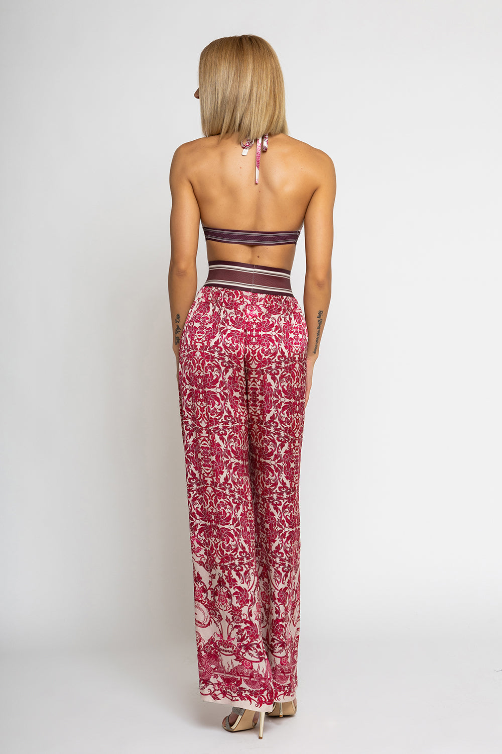 LOOSE PANTS AND VISCOSE SCARF SET - ASIA BORDEAUX