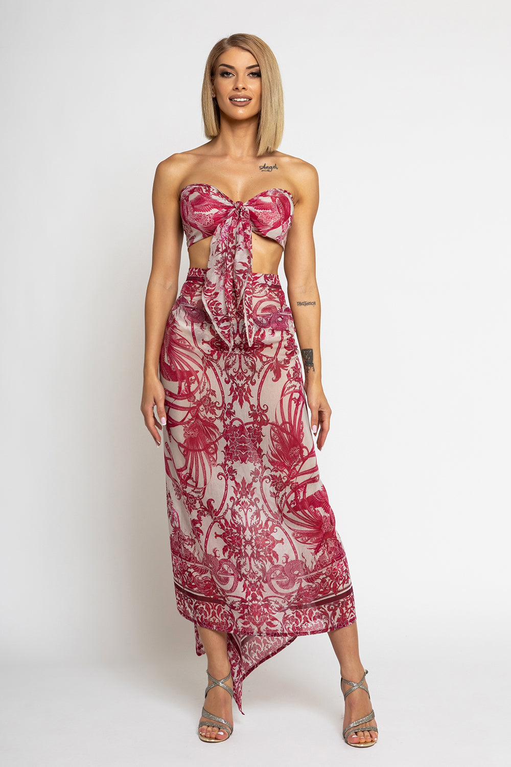 COTTON SILK PAREO AND SCARF SET - ASIA BORDEAUX