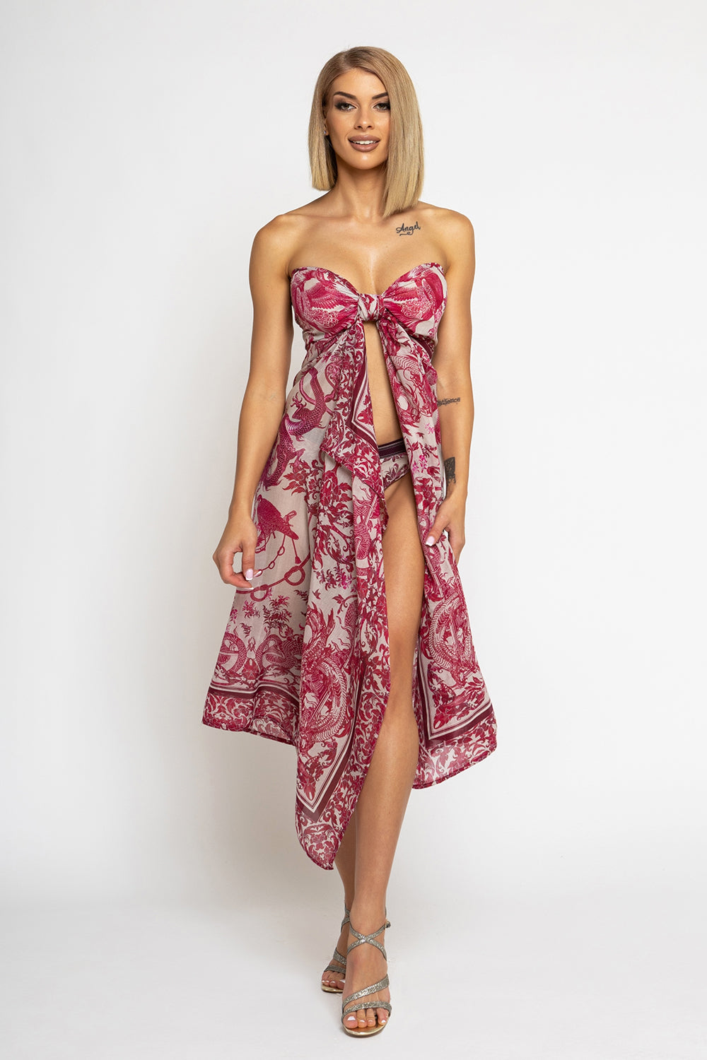 COTTON SILK PAREO AND SCARF SET - ASIA BORDEAUX