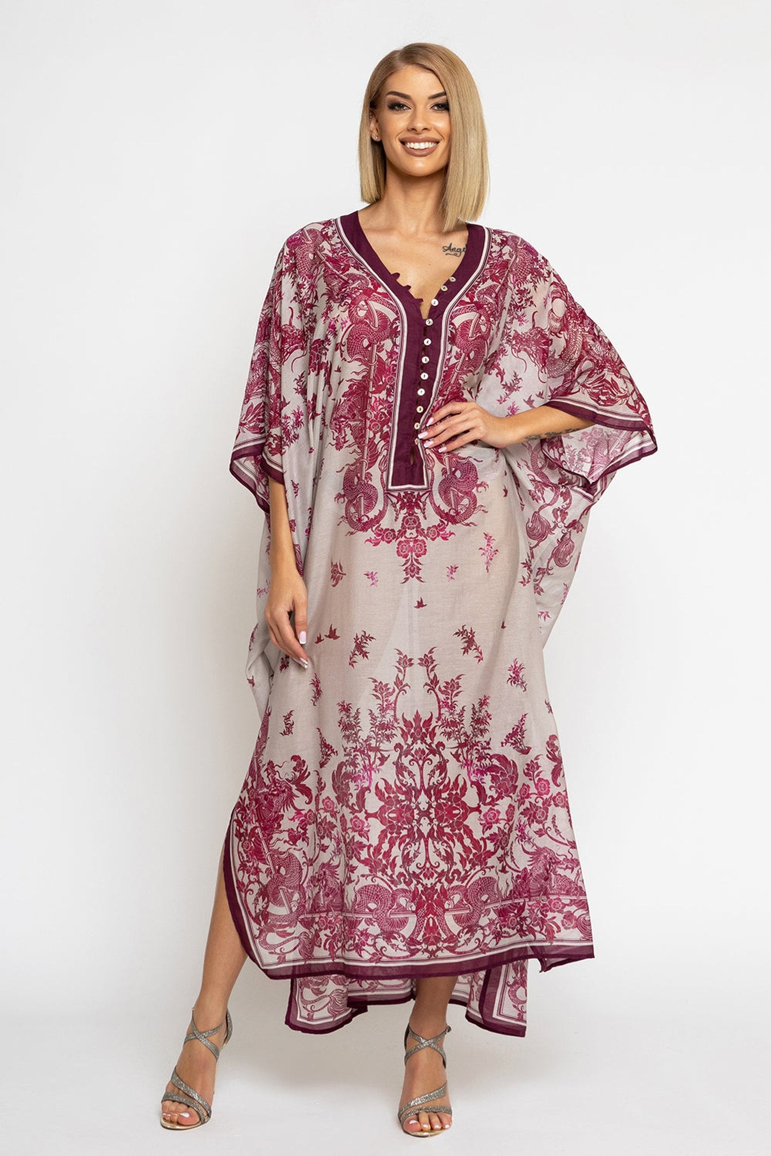 SILK COTTON CAFTAN - ASIA BORDEAUX