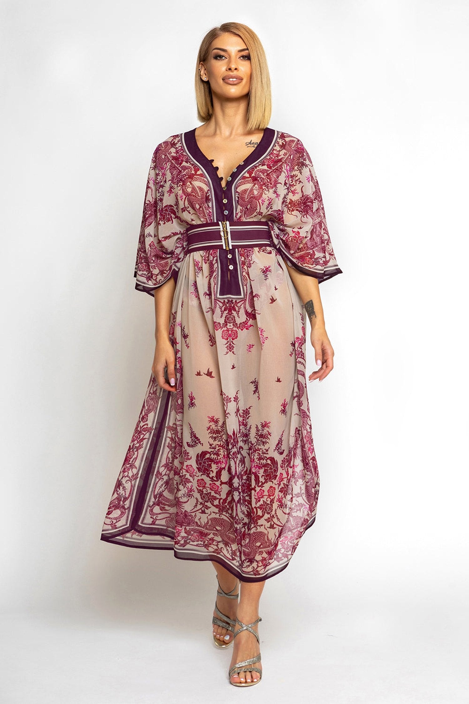 Caftan en coton de soie - Asie Bordeaux