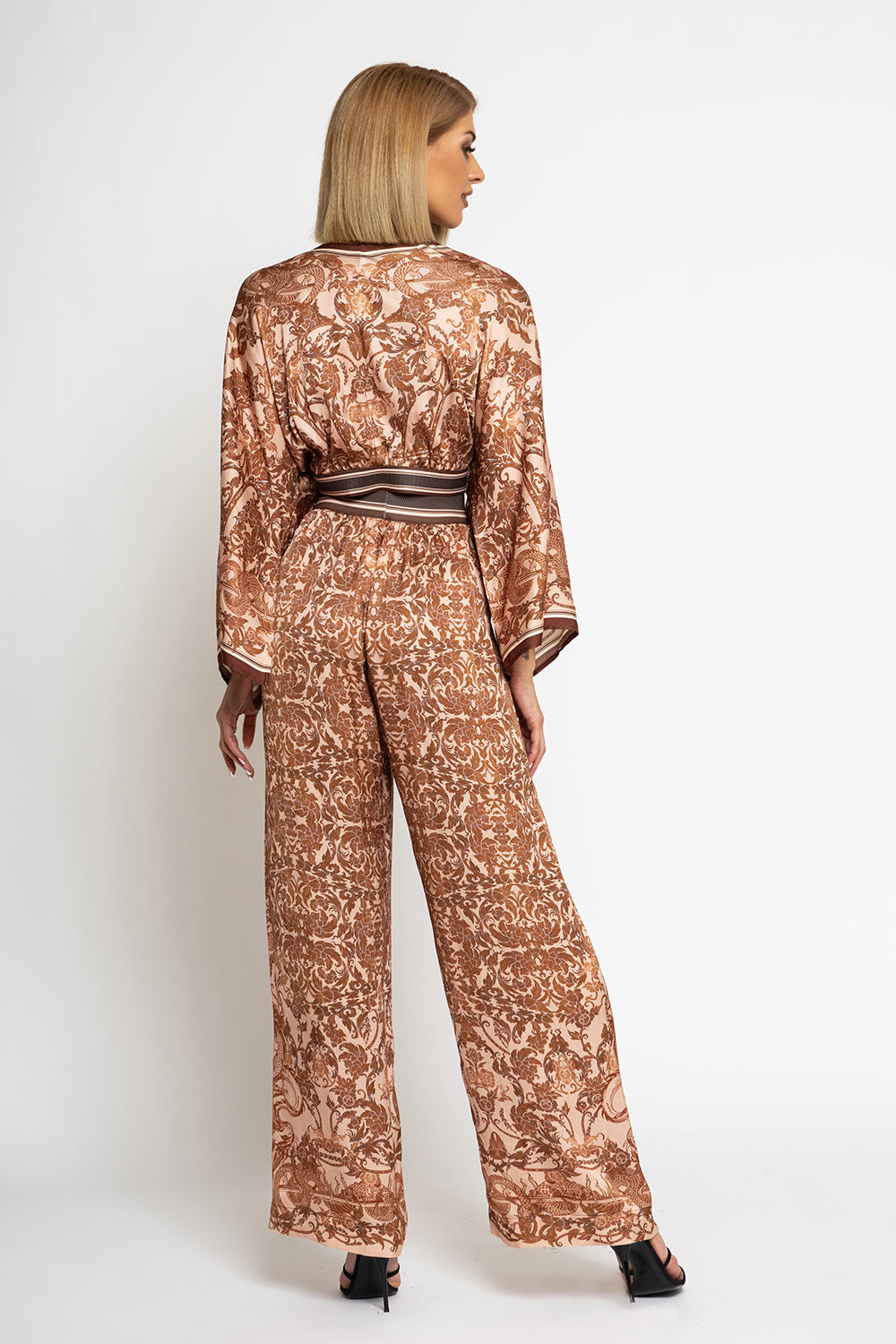 LOOSE PANTS AND VISCOSE SCARF SET - ASIA BEIGE