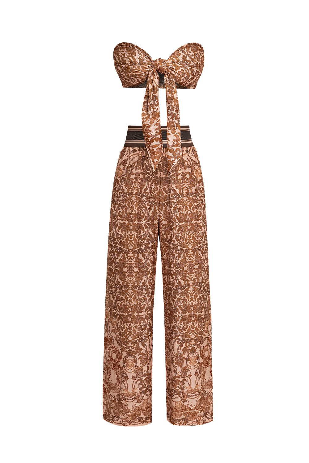 LOOSE PANTS AND VISCOSE SCARF SET - ASIA BEIGE