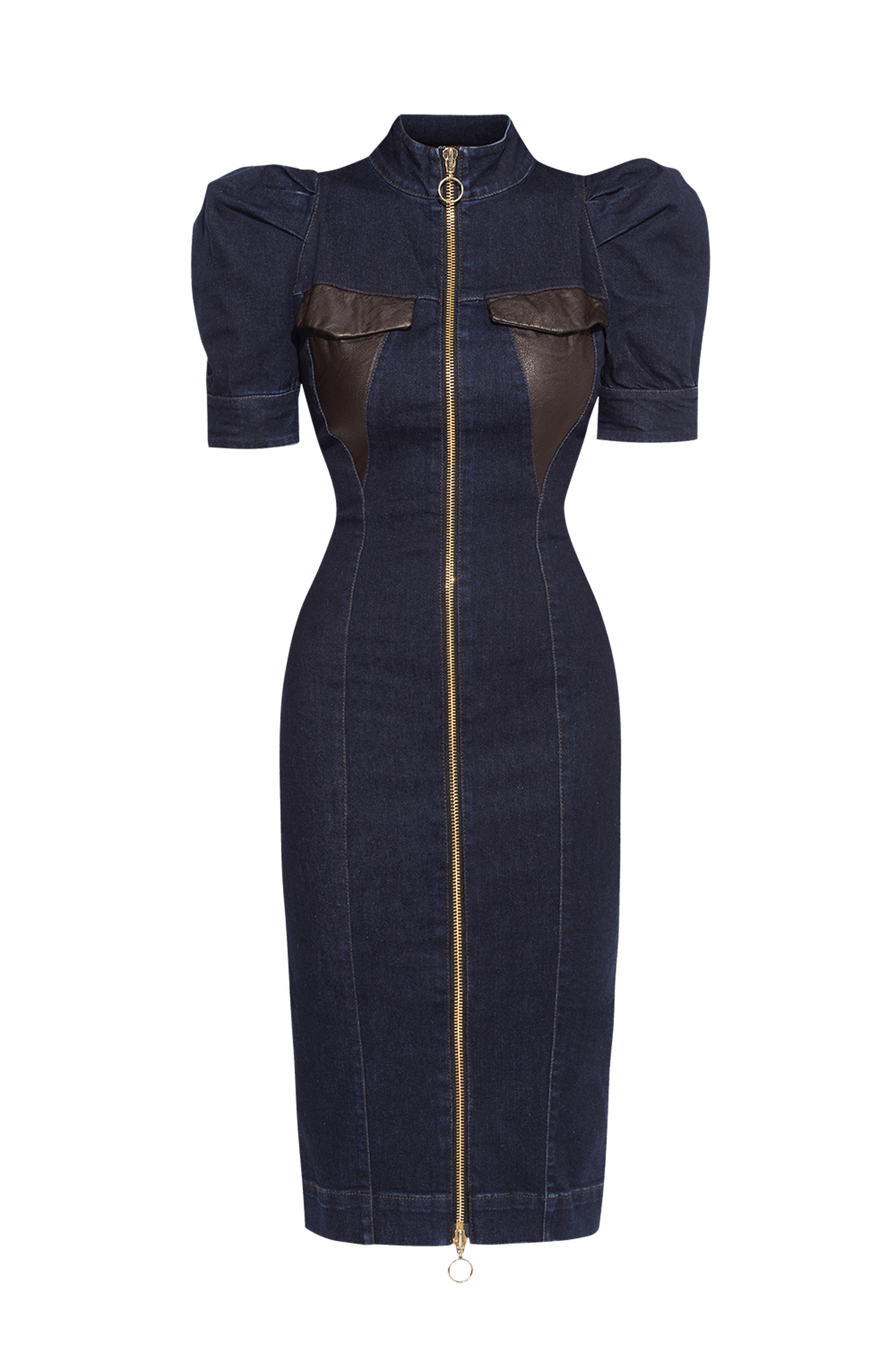 BUFFER SLEEVE DRESS IN DENIM - ESSENTIALS JIORO РОКЛЯ С БУФАН РЪКАВ В ТЪМЕН ДЕНИМ - ESSENTIALS JIORO
