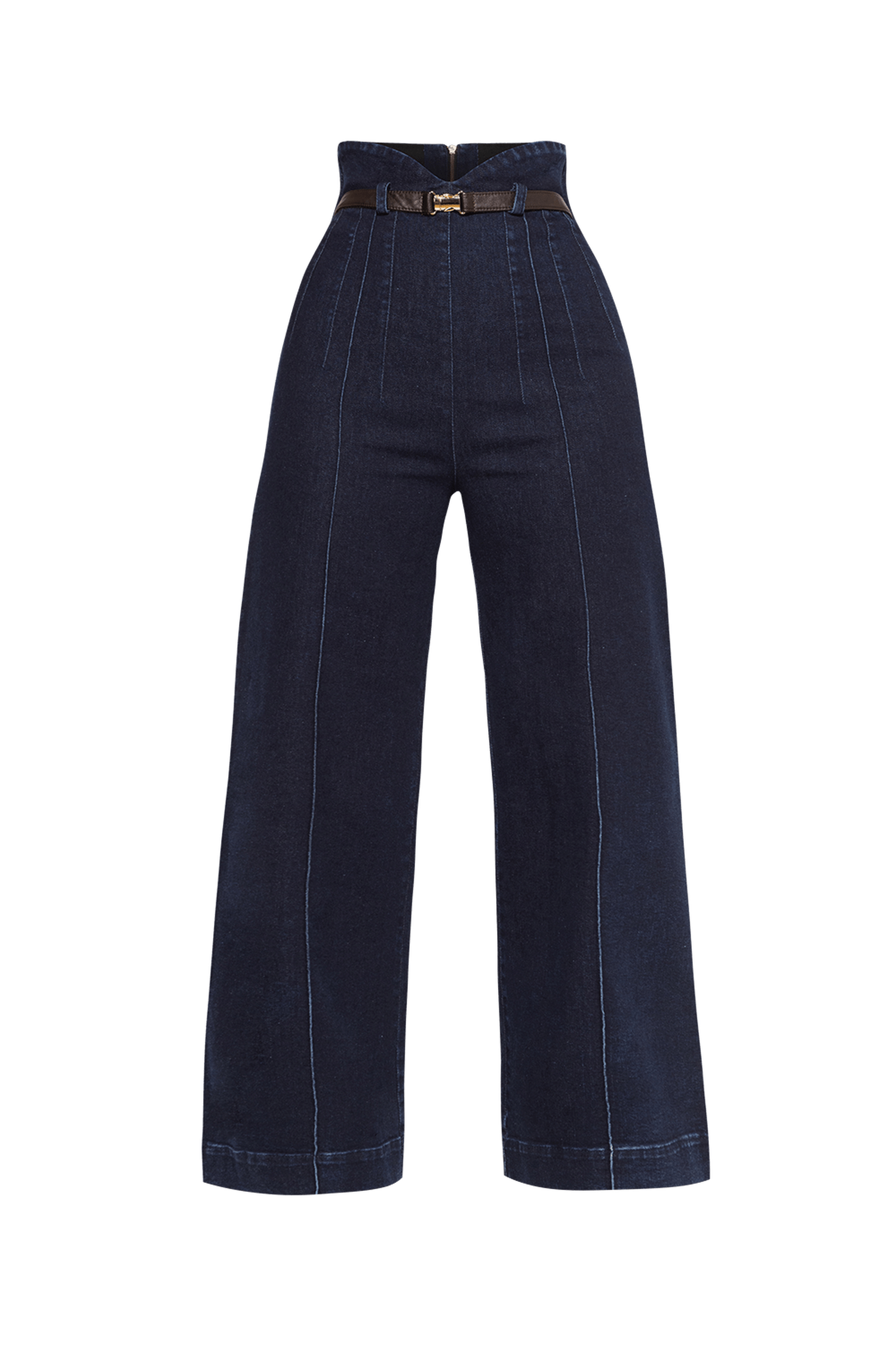 HIGH WAIST WIDE LEG DARK DENIM PANTS - ESSENTIALS