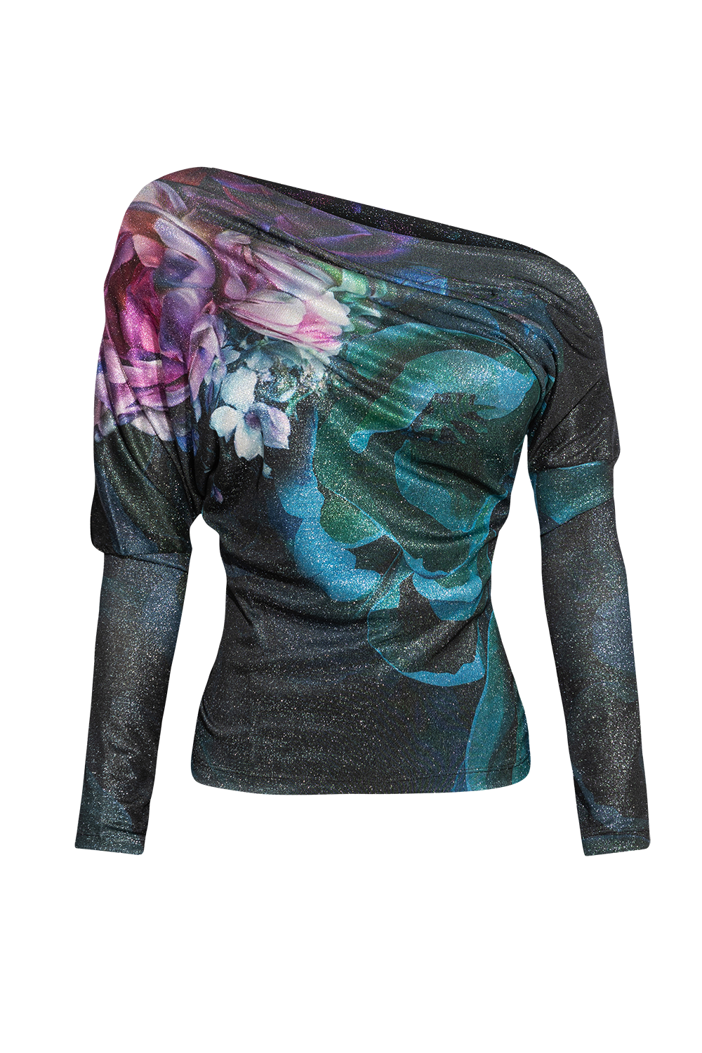 ONE-SHOULDER BLOUSE WITH LUREX - PEONIES