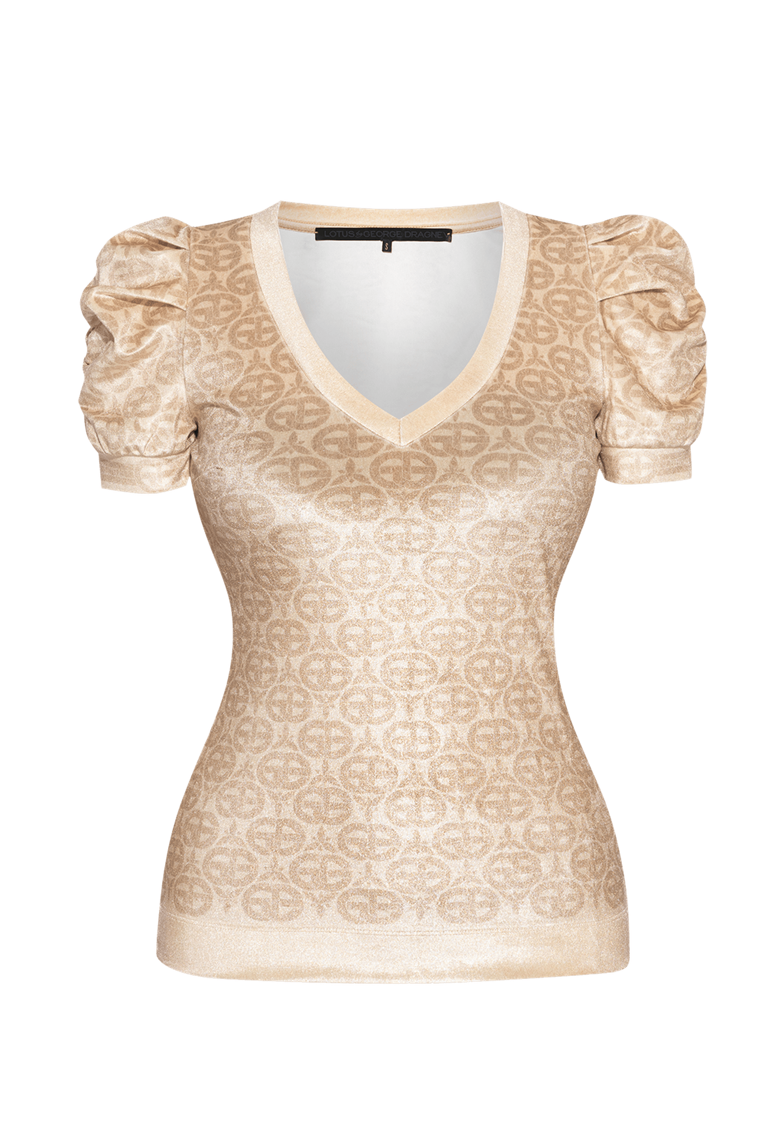 BLOUSE WITH PUFF SLEEVES AND V-NECKLINE - IVORY LOGO JIORO БЛУЗА С КЪС БУФАН РЪКАВ И V-ДЕКОЛТЕ - IVORY LOGO JIORO