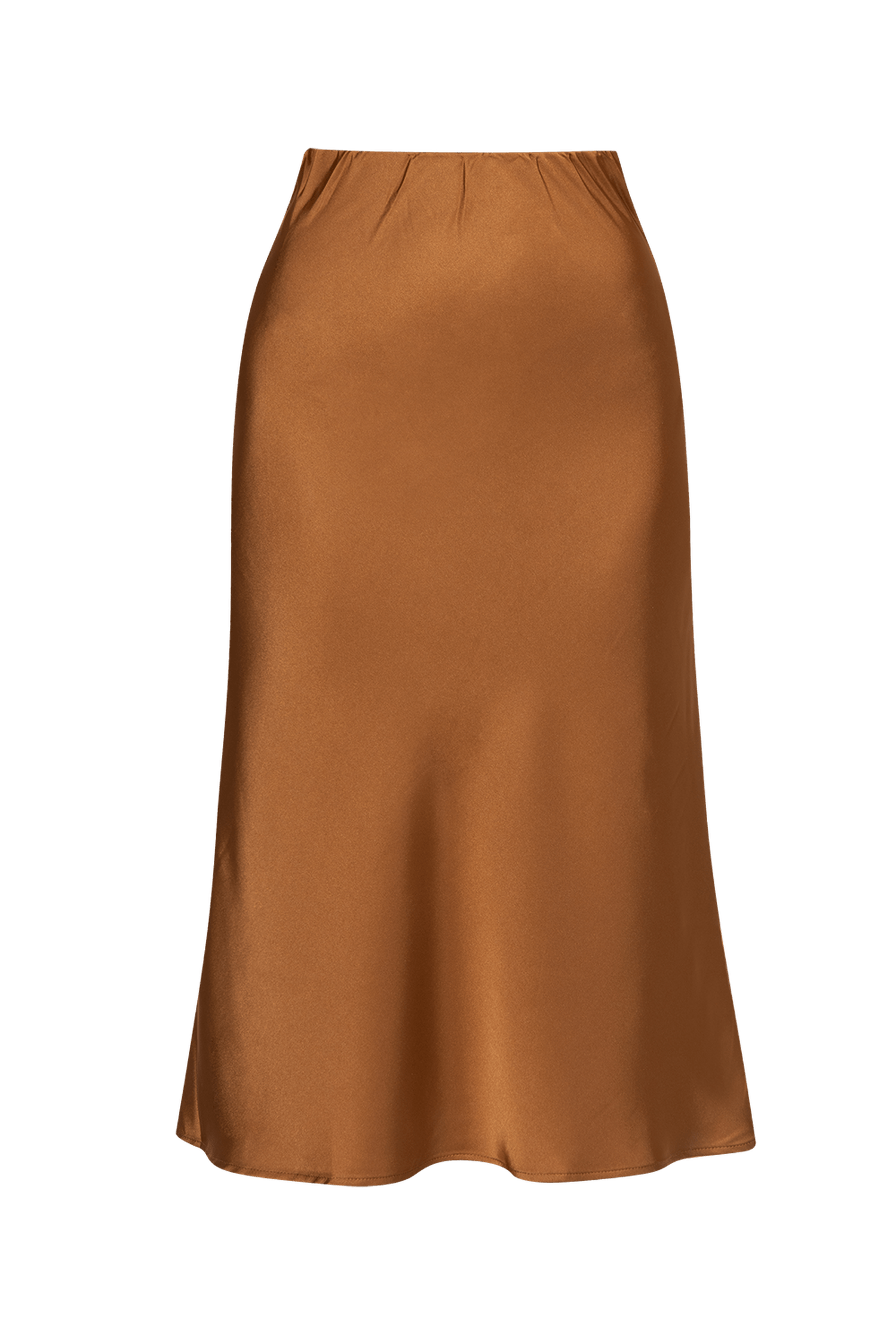 Jupe en satin coupée en biais avec taille élastique en marron - Essentiels