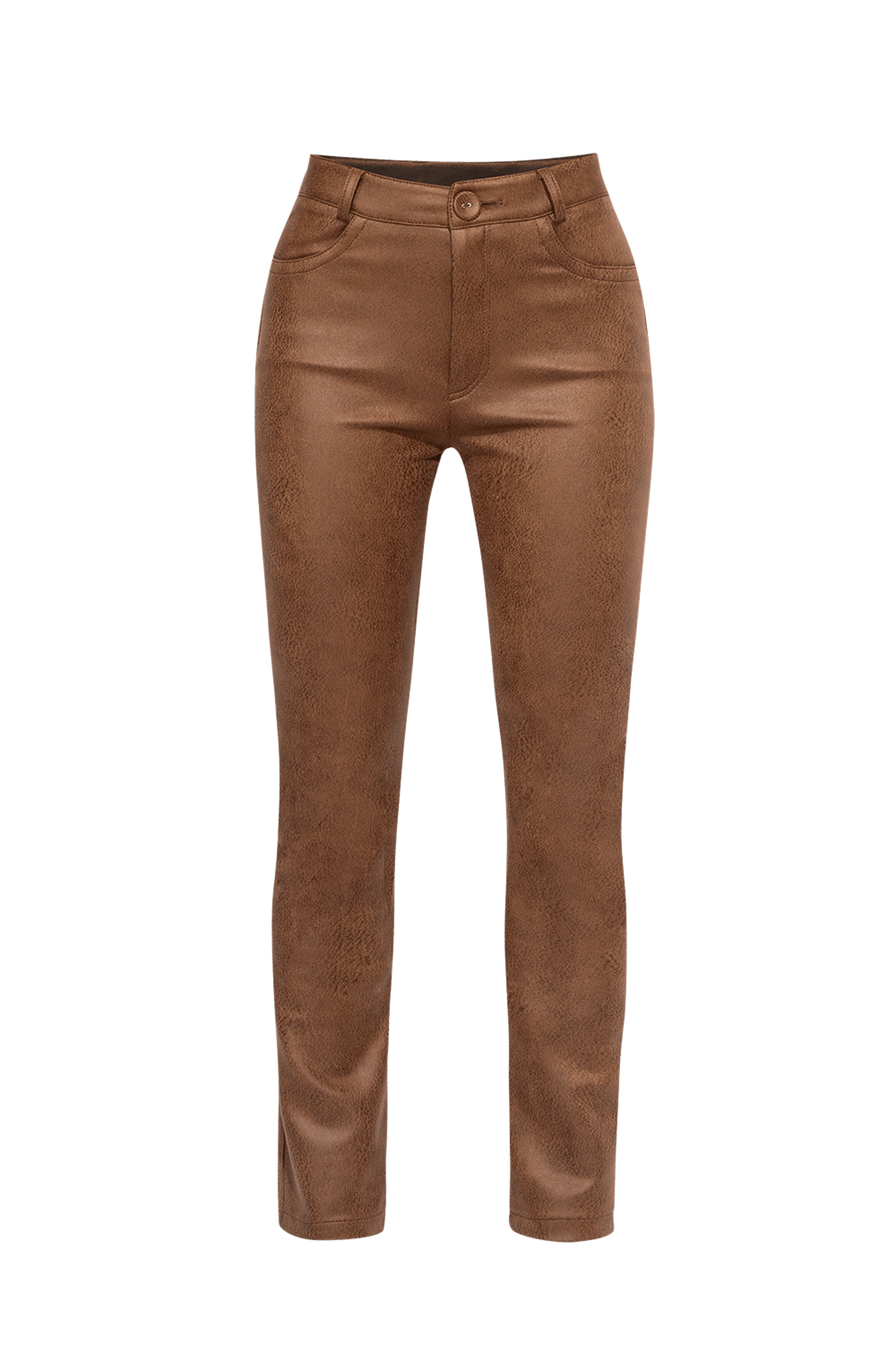Pantalon slim taille haute marron - essentiels