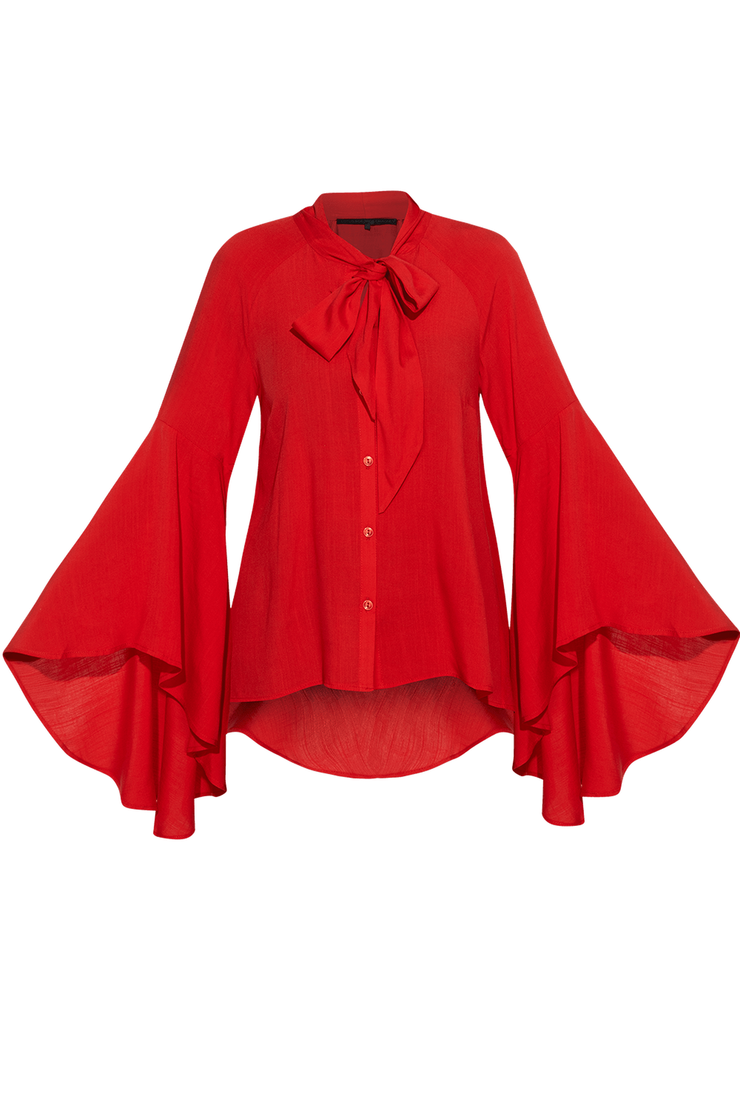 BLOUSE ROUGE EN VISCOSE AVEC MANCHES ÉVASÉES - ESSENTIELS