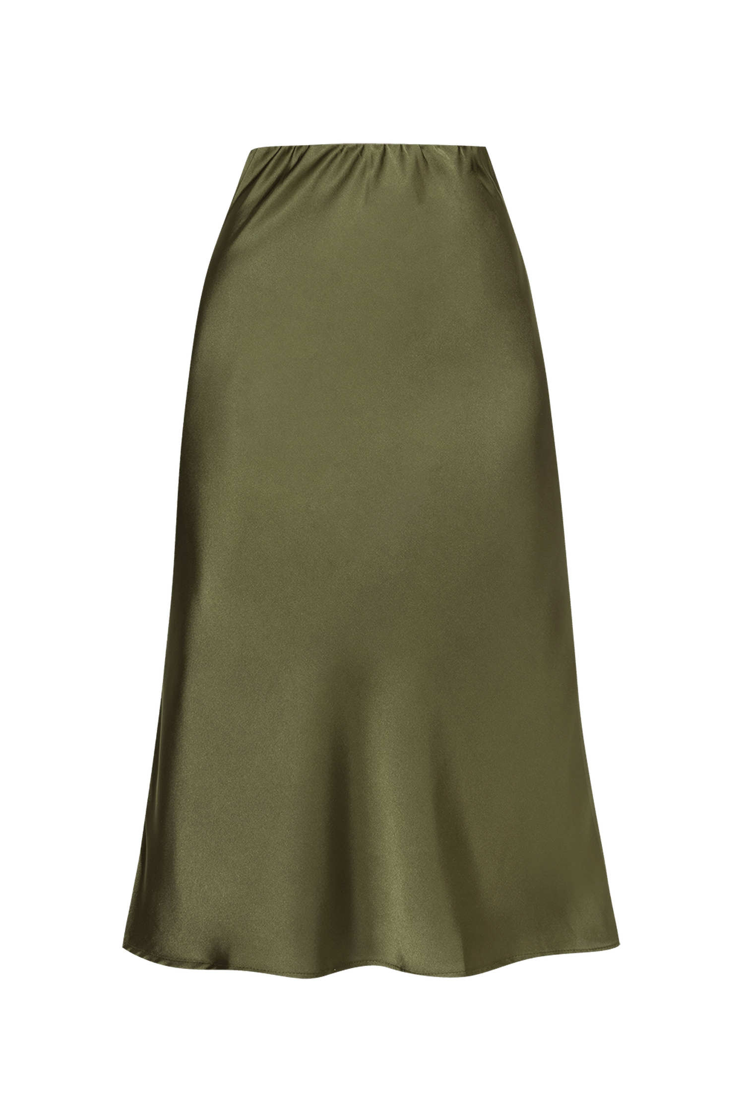 JUPE EN SATIN COUPE BIAIS AVEC TAILLE ÉLASTIQUE EN VERT OLIVE - ESSENTIELS