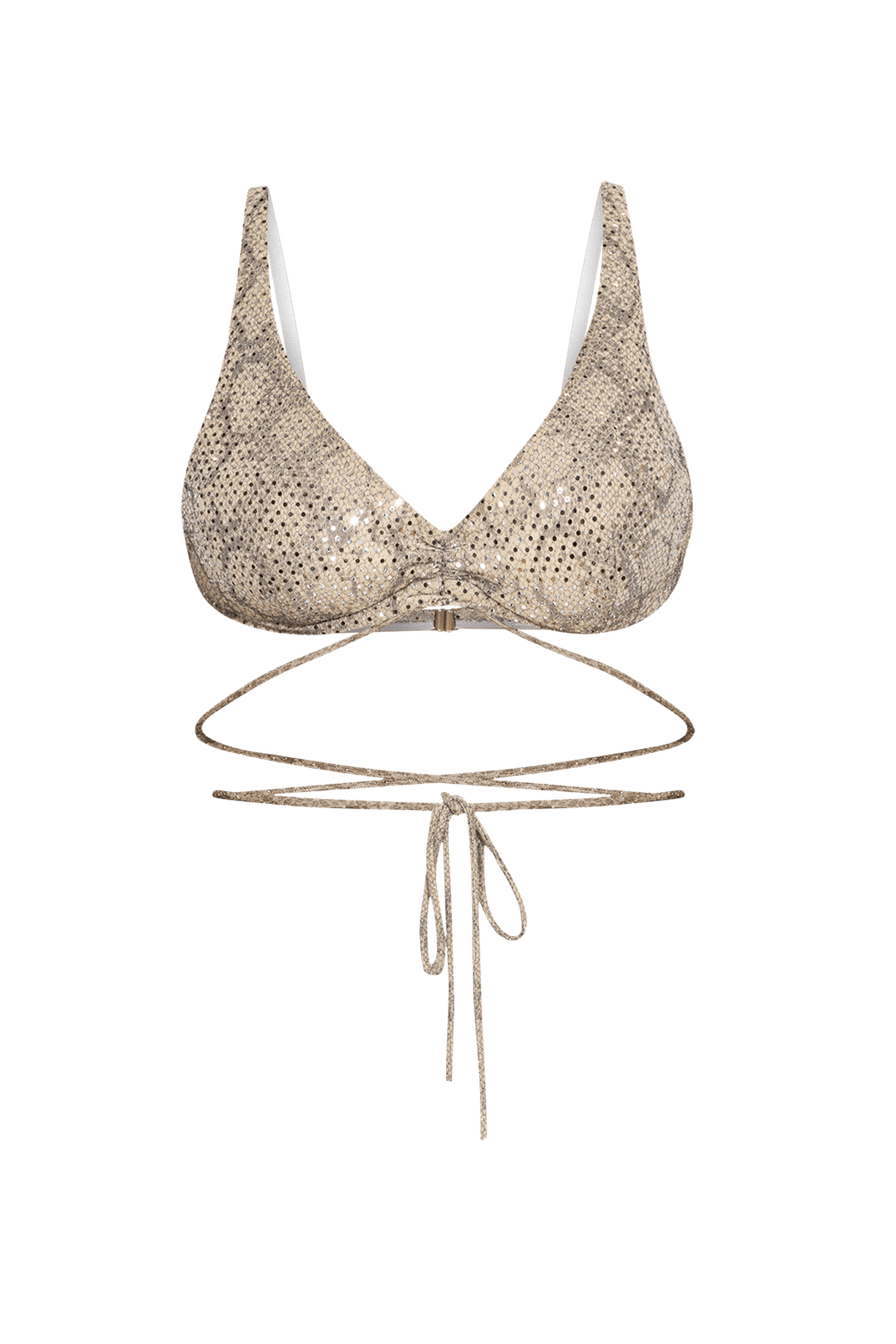 TRIANGLE TOP IN BEIGE WITH GLITTER - ESSENTIALS JIORO ГОРНИЩЕ ТИП ТРИЪГЪЛНИК В БЕЖОВО С БЛЯСЪК - ESSENTIALS JIORO