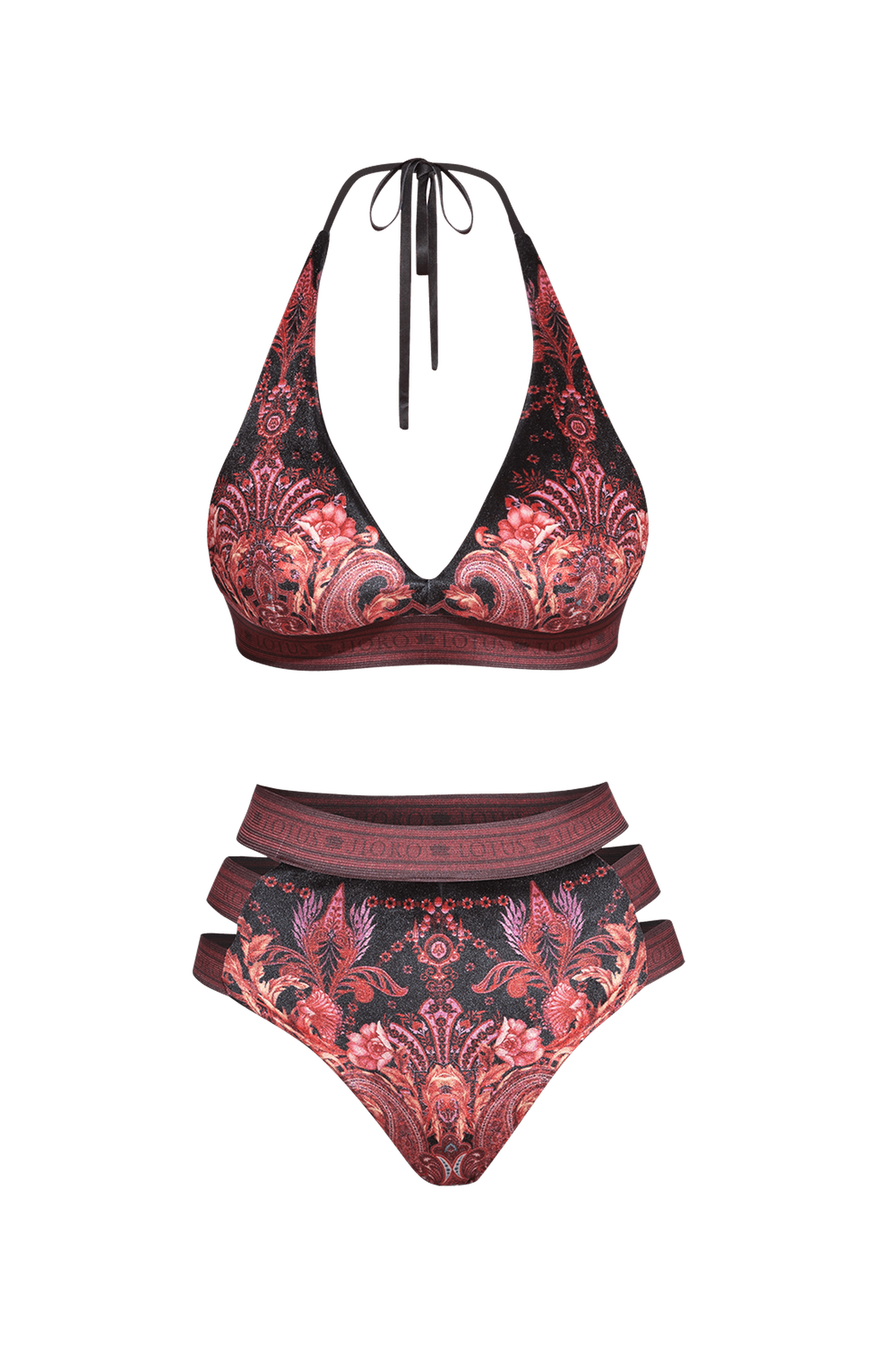 Bas de bikini en velours taille haute - Paisley foncé