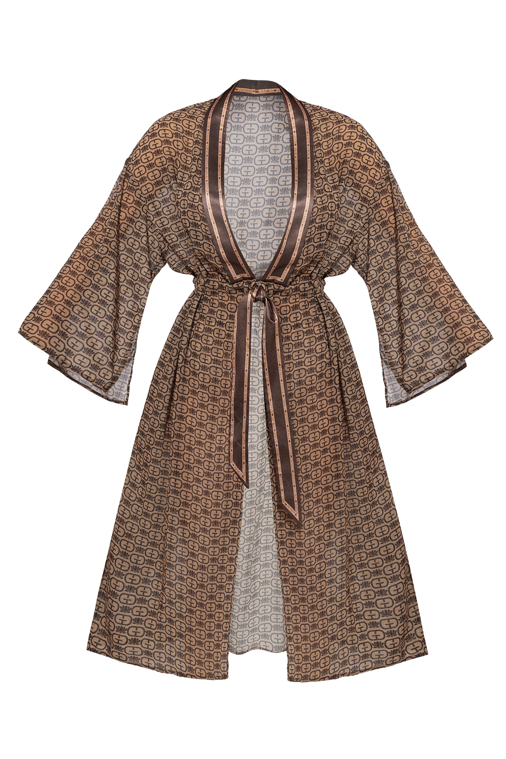 Kimono avec plastron et ceinture intégrée en chiffon français - logo mousse moka