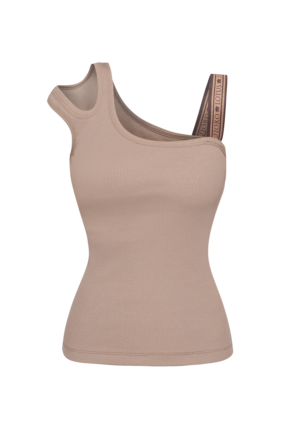 Débardeur côtelé asymétrique beige avec bretelle élastique - logo Mocha Mousse