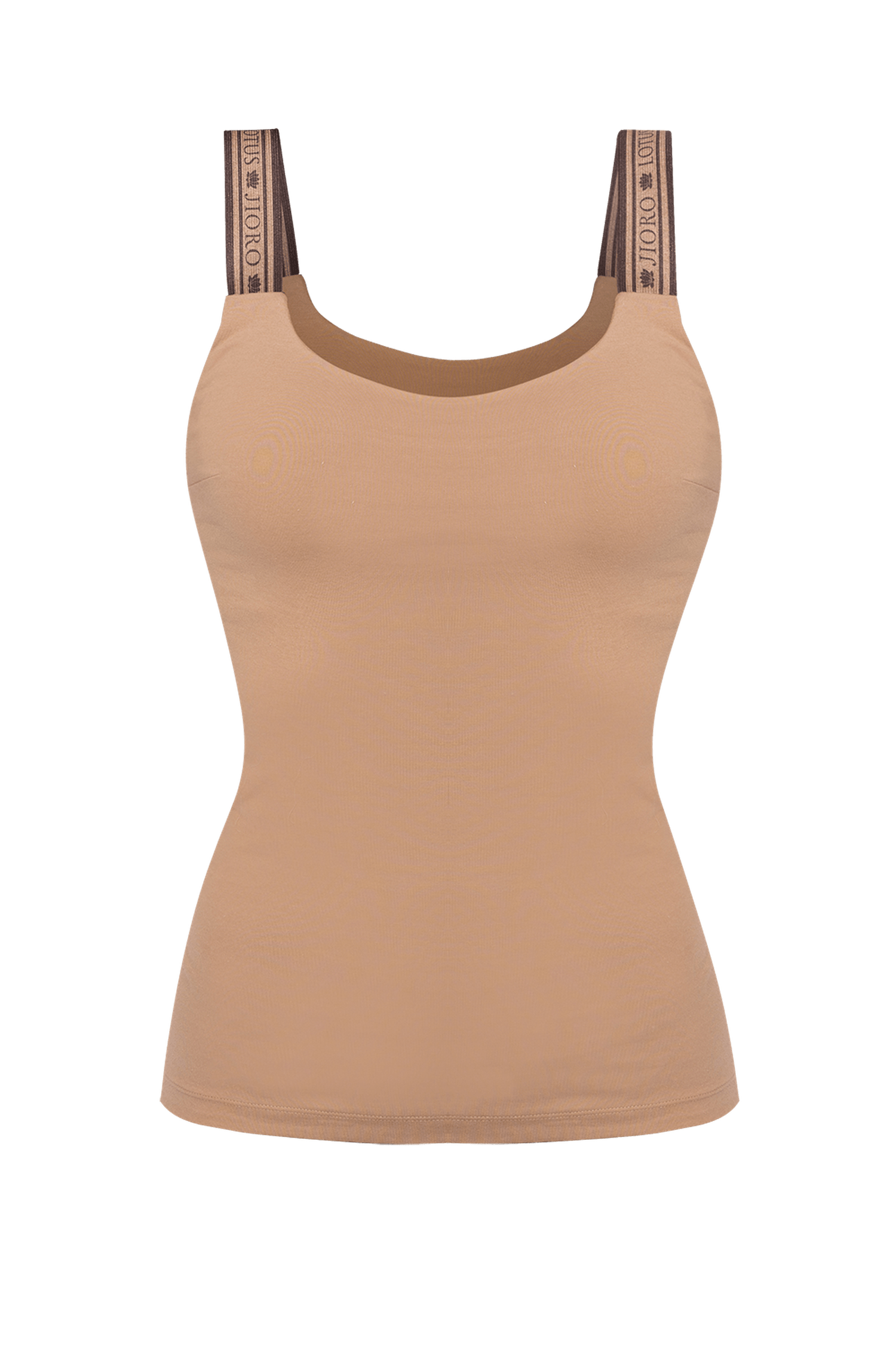JERSEY TANK TOP IN BEIGE WITH ELASTIC STRAPS MOCHA MOUSSE LOGO - ESSENTIALS JIORO ПОТНИК ОТ ПАМУЧНО ДЖЪРСИ В БЕЖОВО С ЕЛАСТИЧНИ ПРЕЗРАМКИ MOCHA MOUSSE LOGO - ESSENTIALS JIORO