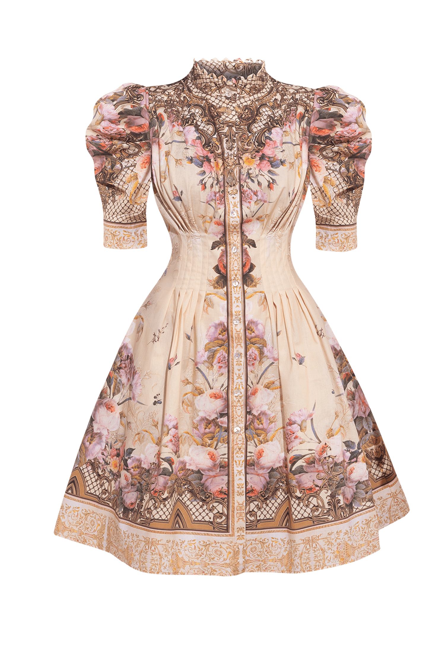 ROBE EN POPLINE AVEC MANCHES BOUFFANTES - FLEURS BAROQUES