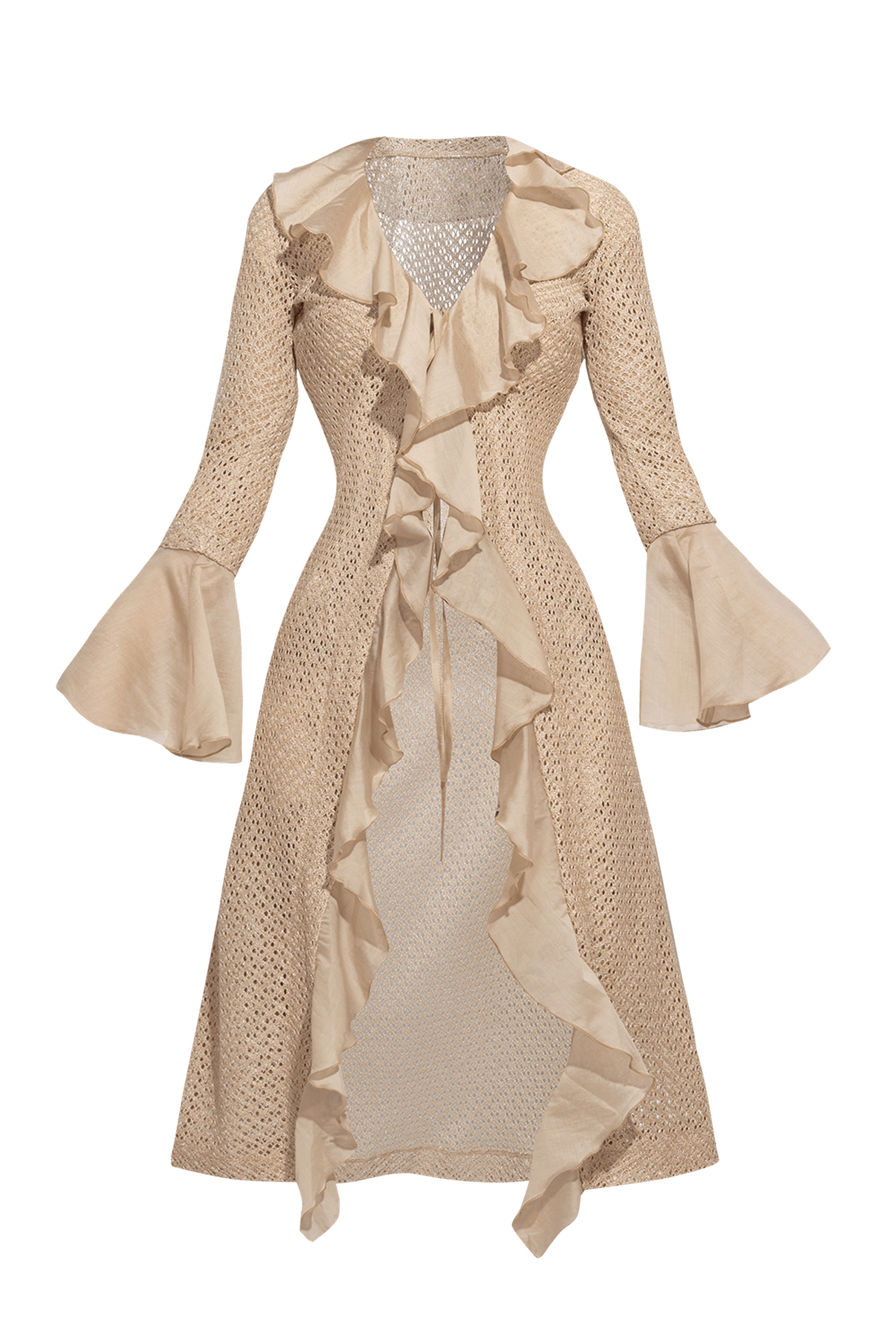 COTTON MESH CARDIGAN WITH RUFFLES - ESSENTIALS JIORO ПАМУЧНА МРЕЖЕСТА ЖИЛЕТКА С КЪДРИ - ESSENTIALS JIORO