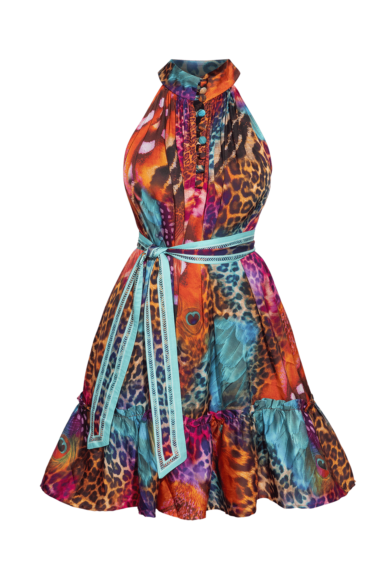 ROBE ÉVASÉE EN VISCOSE - LÉOPARD NÉON SAUVAGE