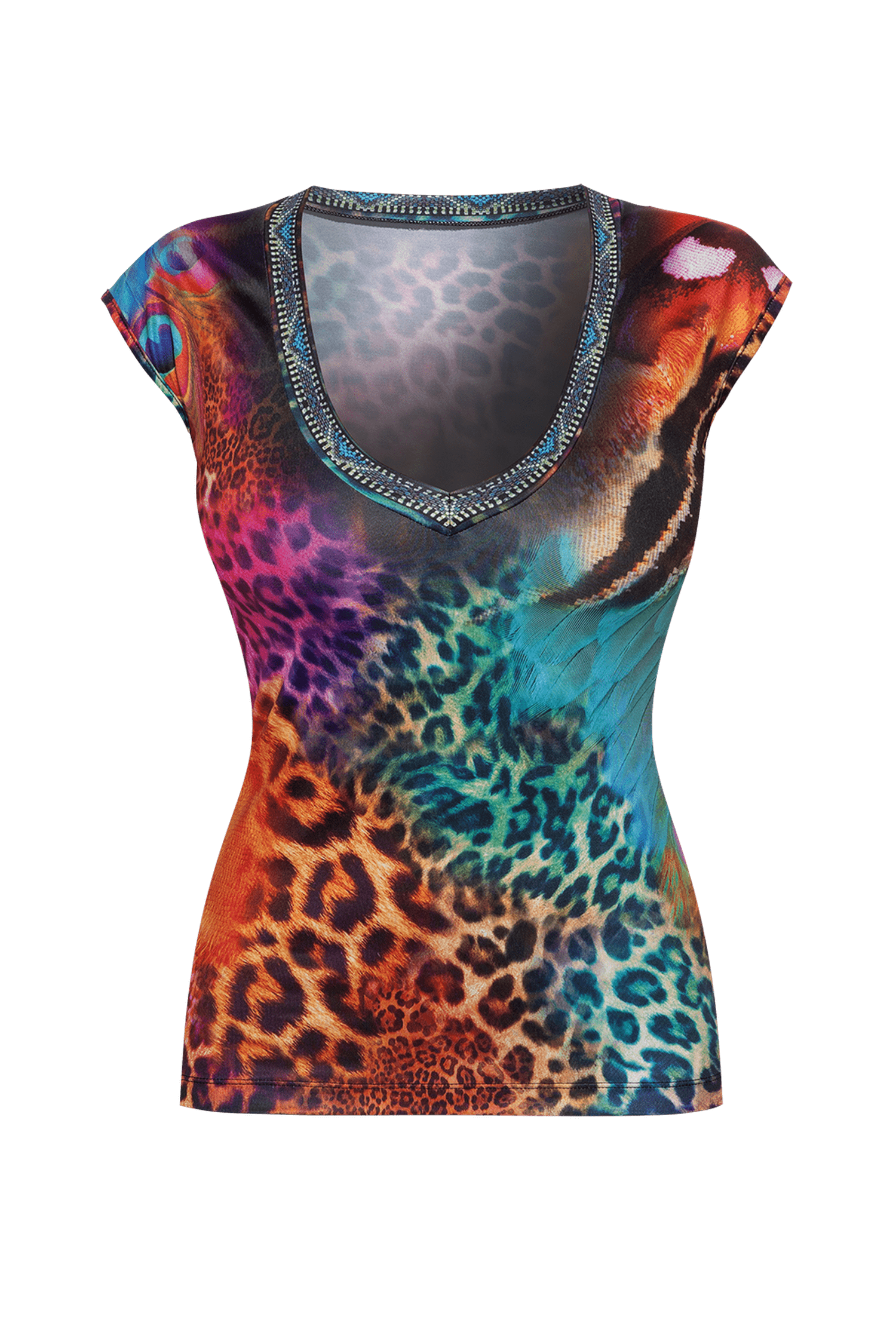 BASIC BLOUSE WITH V-NECKLINE - LEO NEON WILD