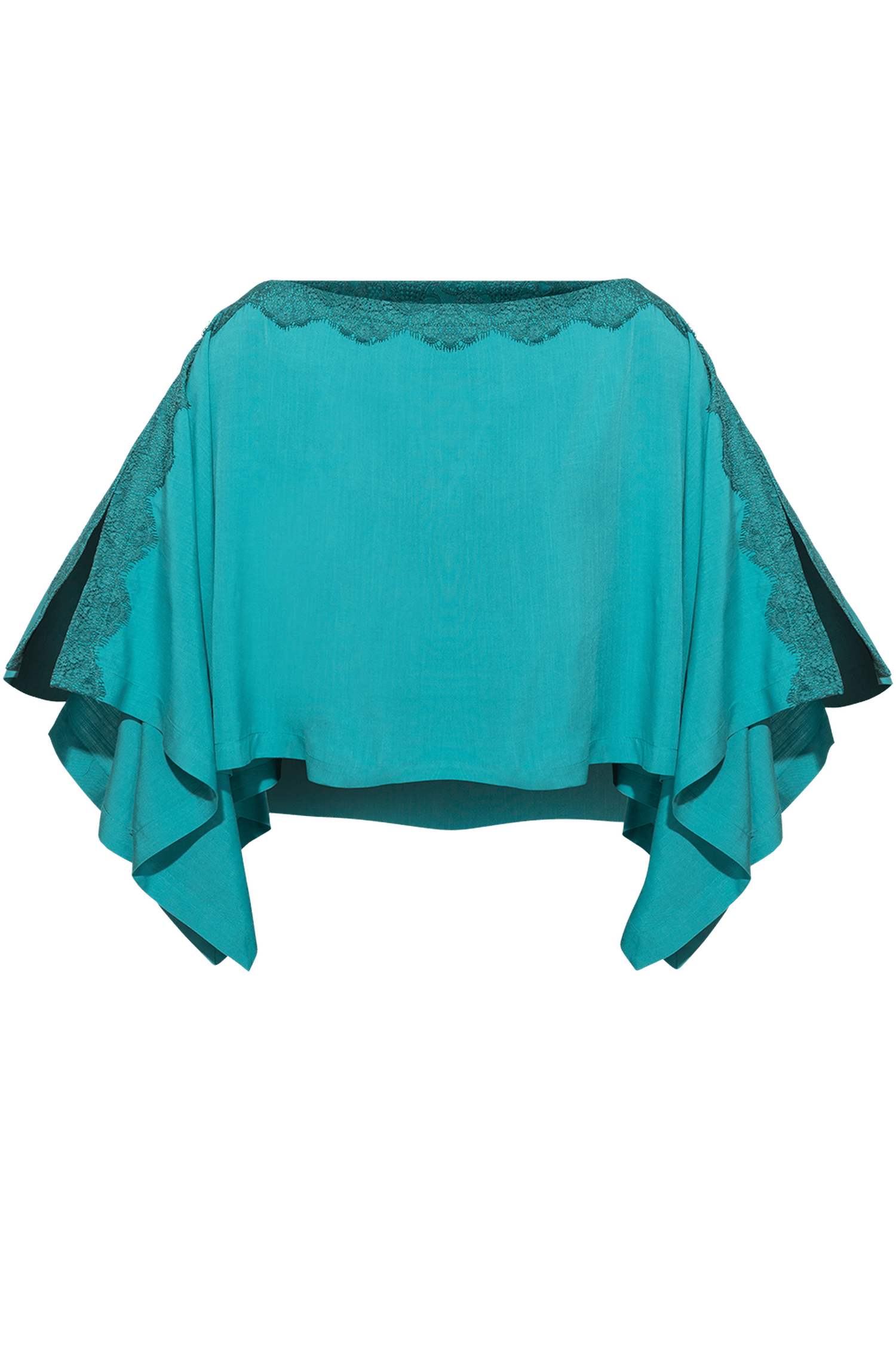 TUNIQUE DÉCONTRACTÉE EN VISCOSE AVEC FENTES LATÉRALES ET DENTELLE EN TURQUOISE - ESSENTIELS