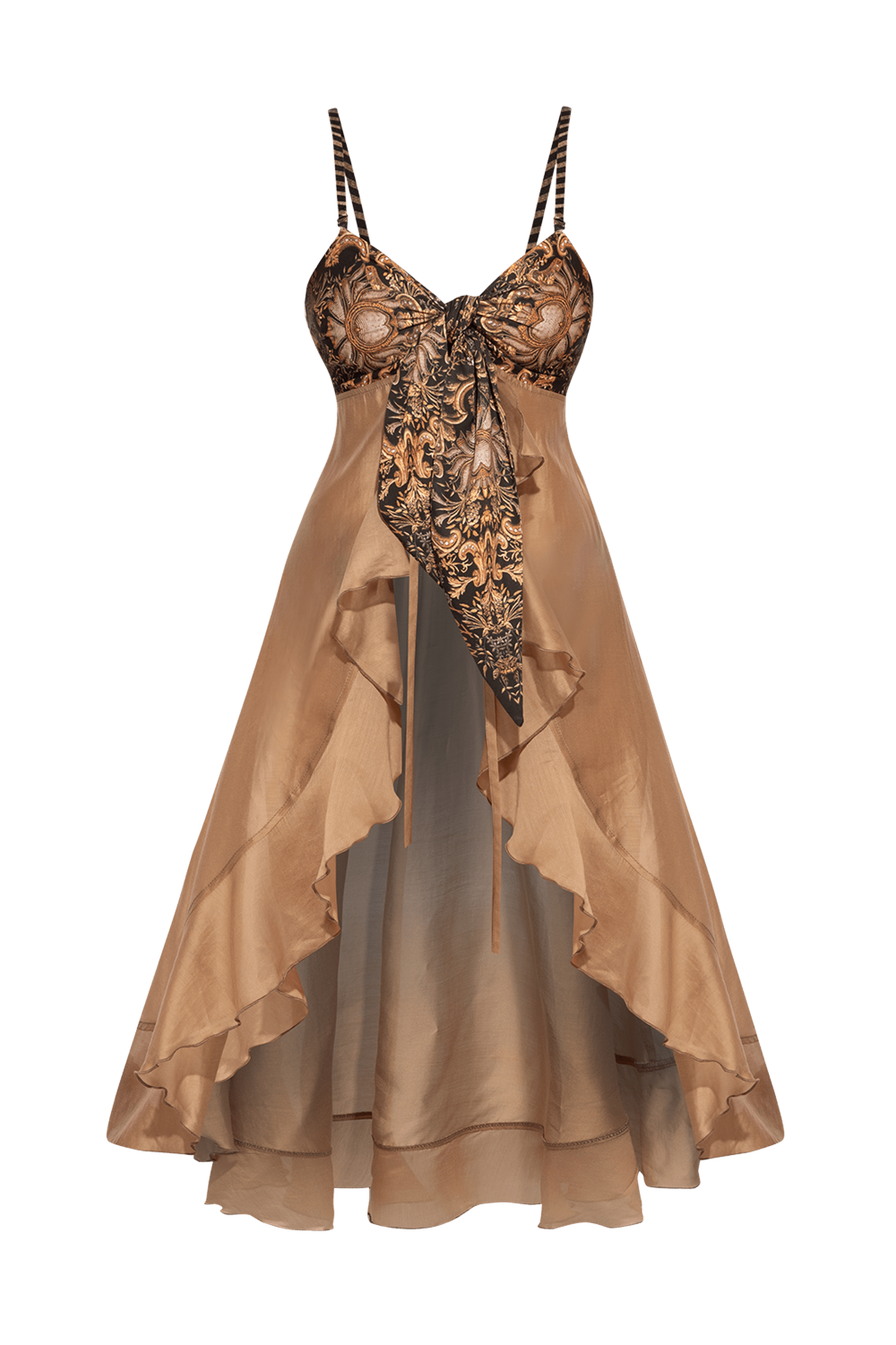 LYOCELl AND VISCOSE LONG RUFFLED TUNIC - GOLDEN STRIPES