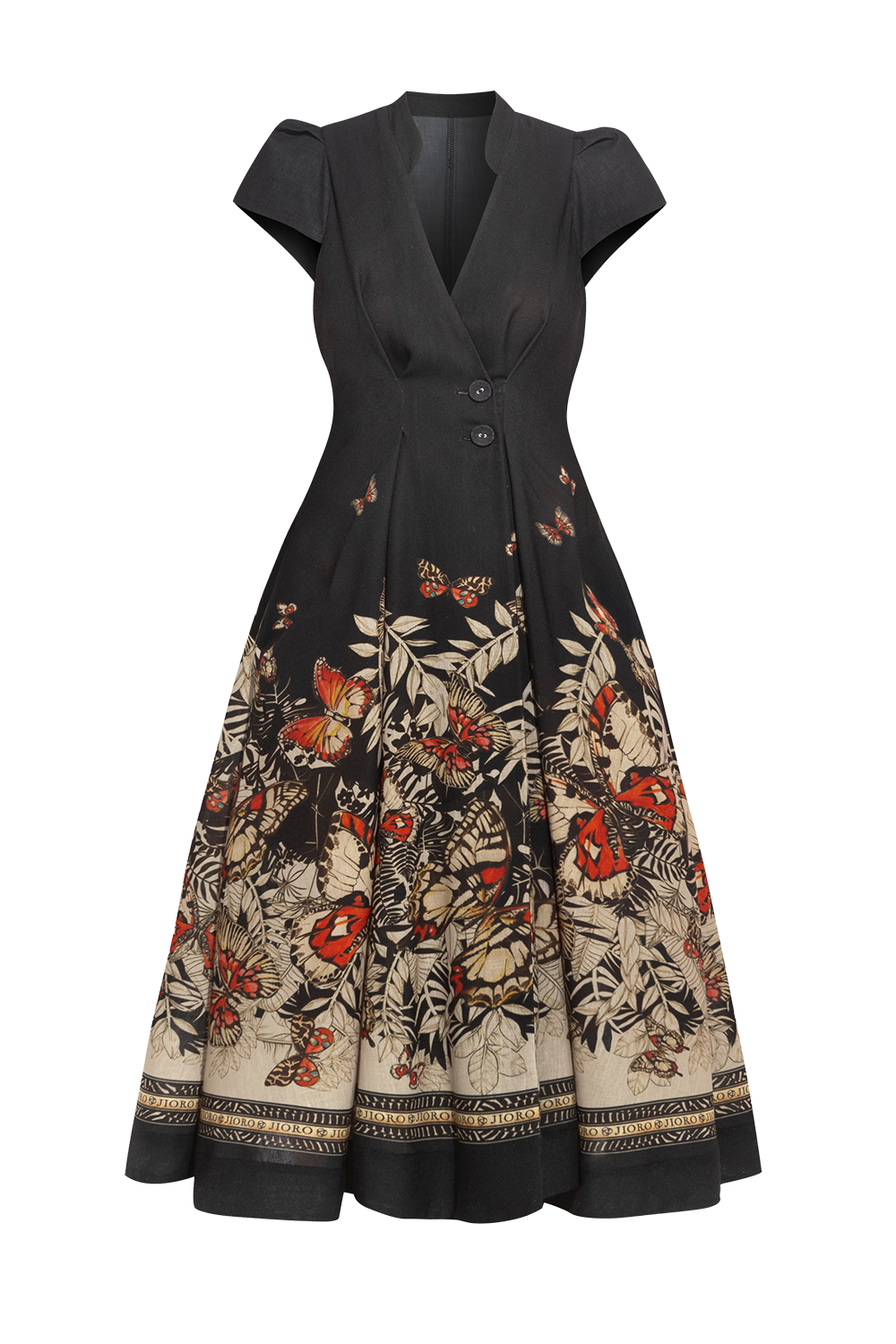 LONG FLARED LINEN DRESS - MIDNIGHT BUTTERFLIES JIORO ДЪЛГА РАЗКРОЕНА РОКЛЯ ОТ ЛЕН – MIDNIGHT BUTTERFLIES JIORO