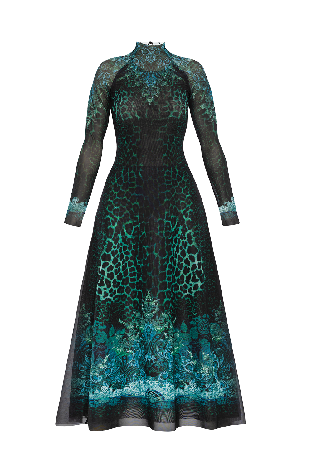 LONG FINE NET DRESS - LEO NEON GREEN JIORO ДЪЛГА РОКЛЯ ОТ ФИНА МРЕЖА - LEO NEON GREEN JIORO