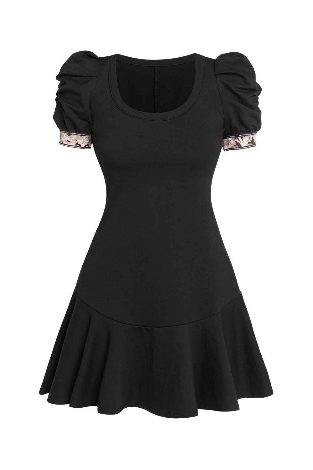 BLACK COTTON DRESS WITH PUFF SLEEVES - ESSENTIALS JIORO ЧЕРНА ПАМУЧНА РОКЛЯ С БУФАН РЪКАВИ - ESSENTIALS JIORO