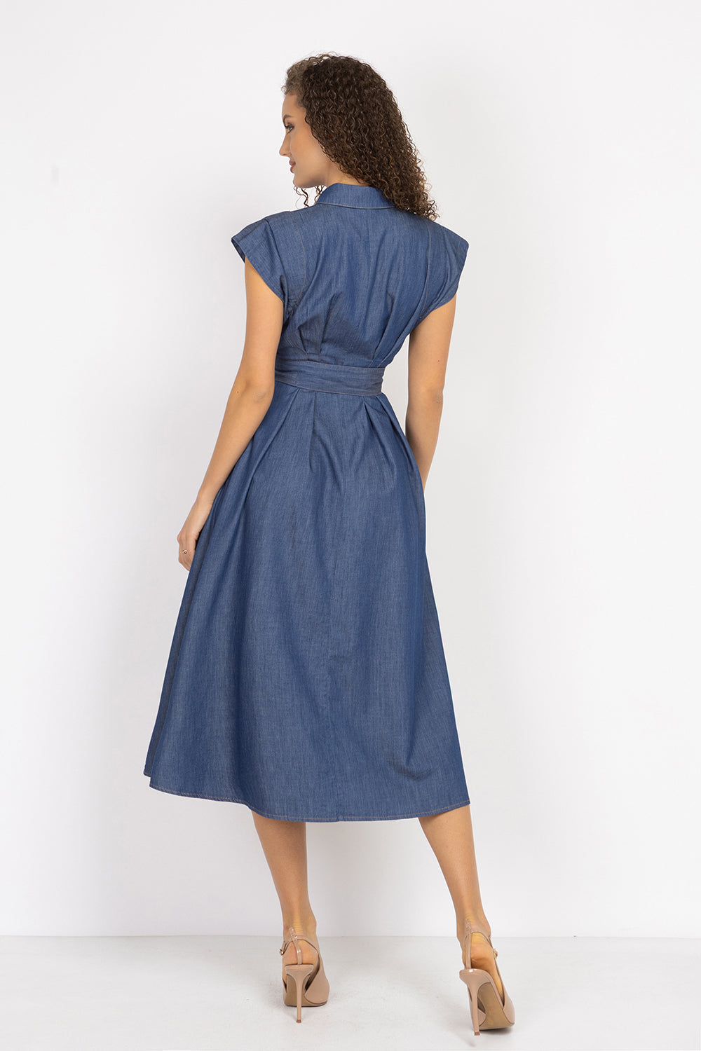 LIGHTWEIGHT DENIM A-LINE SHIRT DRESS - ESSENTIALS JIORO РОКЛЯ ТИП РИЗА ОТ ТЪНЪК ДЕНИМ И ПОДВИЖЕН КОЛАН - ESSENTIALS JIORO