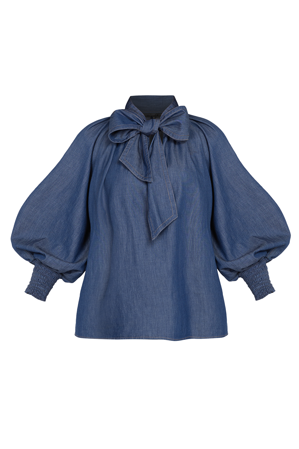 DENIM SHIRT WITH FRONT BOW AND RAGLAN SLEEVES - ESSENTIALS JIORO РИЗА ОТ ДЕНИМ С ПАНДЕЛКА И РЕГЛАН РЪКАВИ - ESSENTIALS JIORO