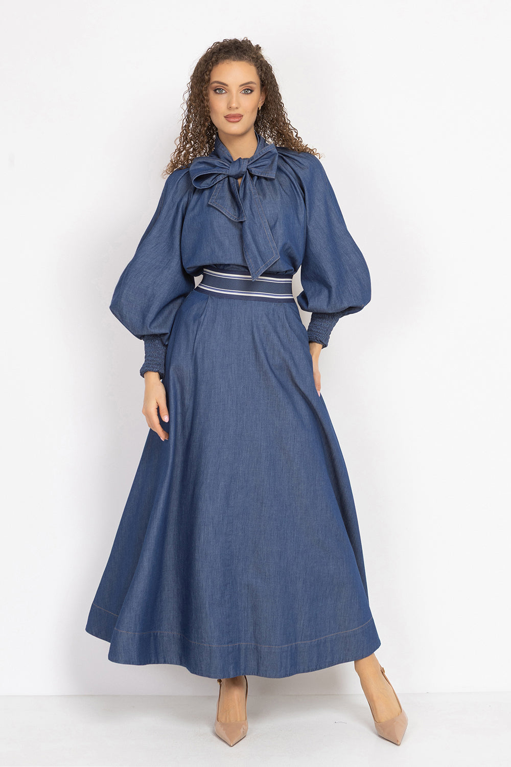 DENIM SHIRT WITH FRONT BOW AND RAGLAN SLEEVES - ESSENTIALS JIORO РИЗА ОТ ДЕНИМ С ПАНДЕЛКА И РЕГЛАН РЪКАВИ - ESSENTIALS JIORO