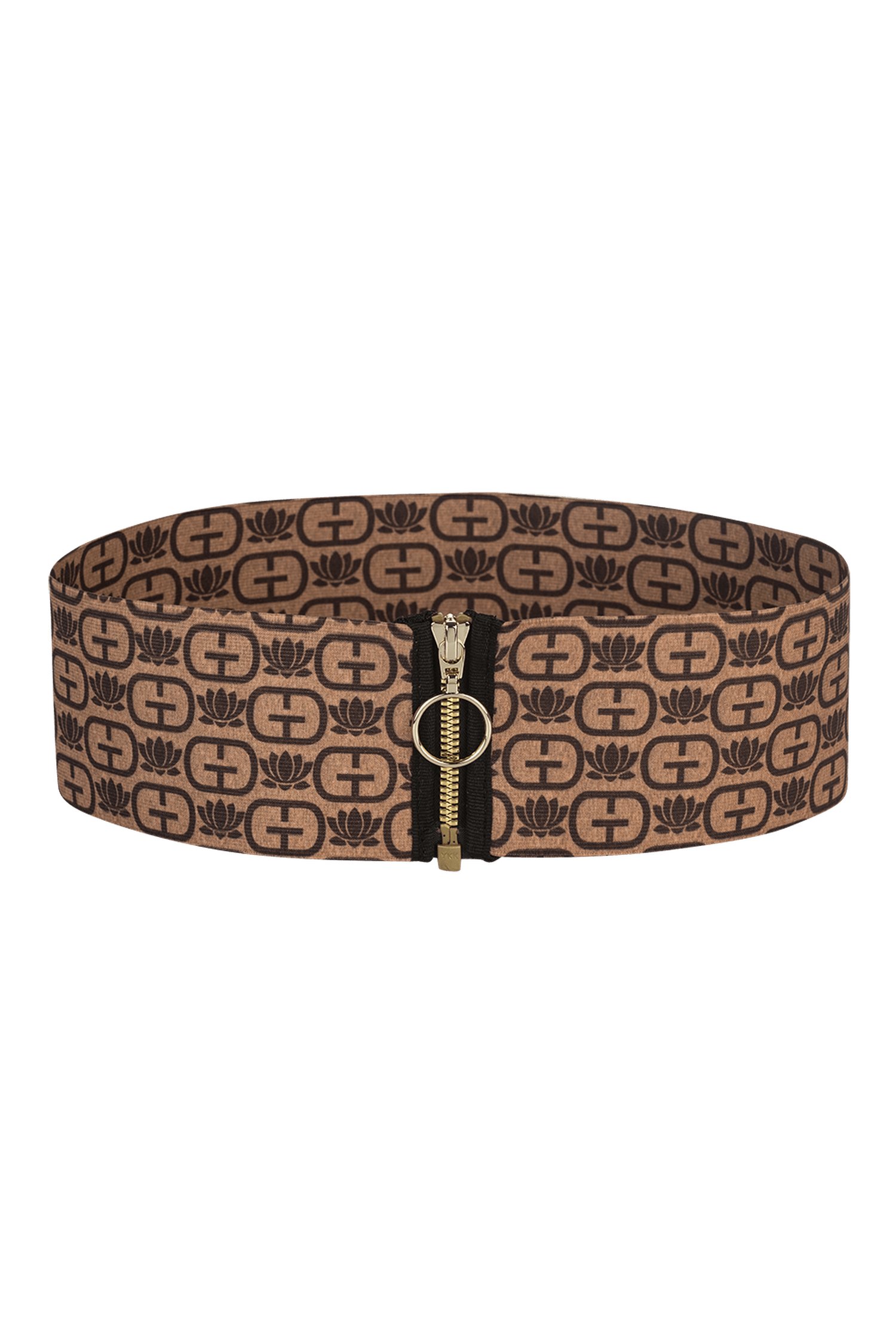 CEINTURE ÉLASTIQUE LARGE AVEC FERMETURE ÉCLAIR - LOGO MOCHA MOUSSE