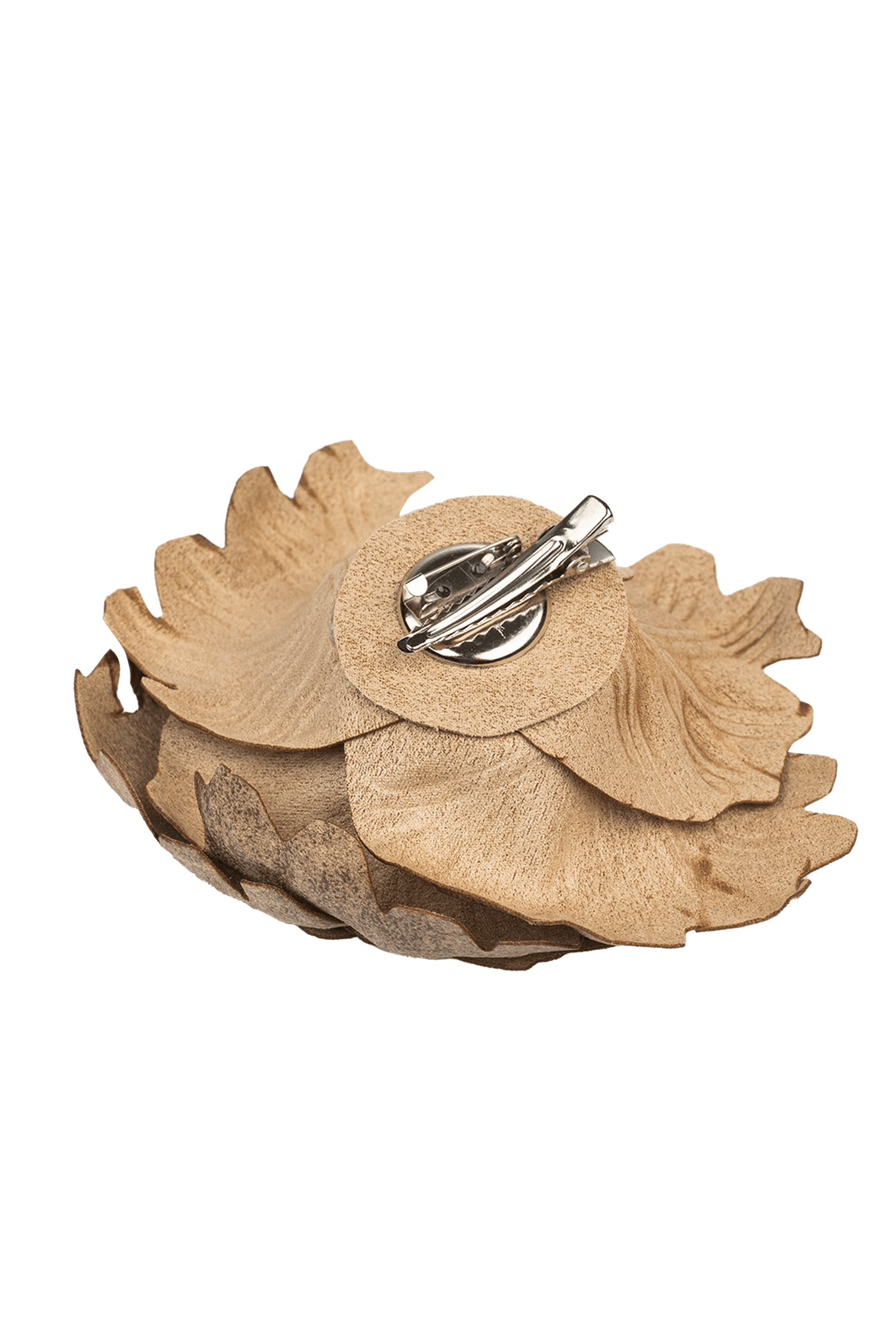 MEDIUM SUEDE-LOOK BEIGE ROSE BROOCH