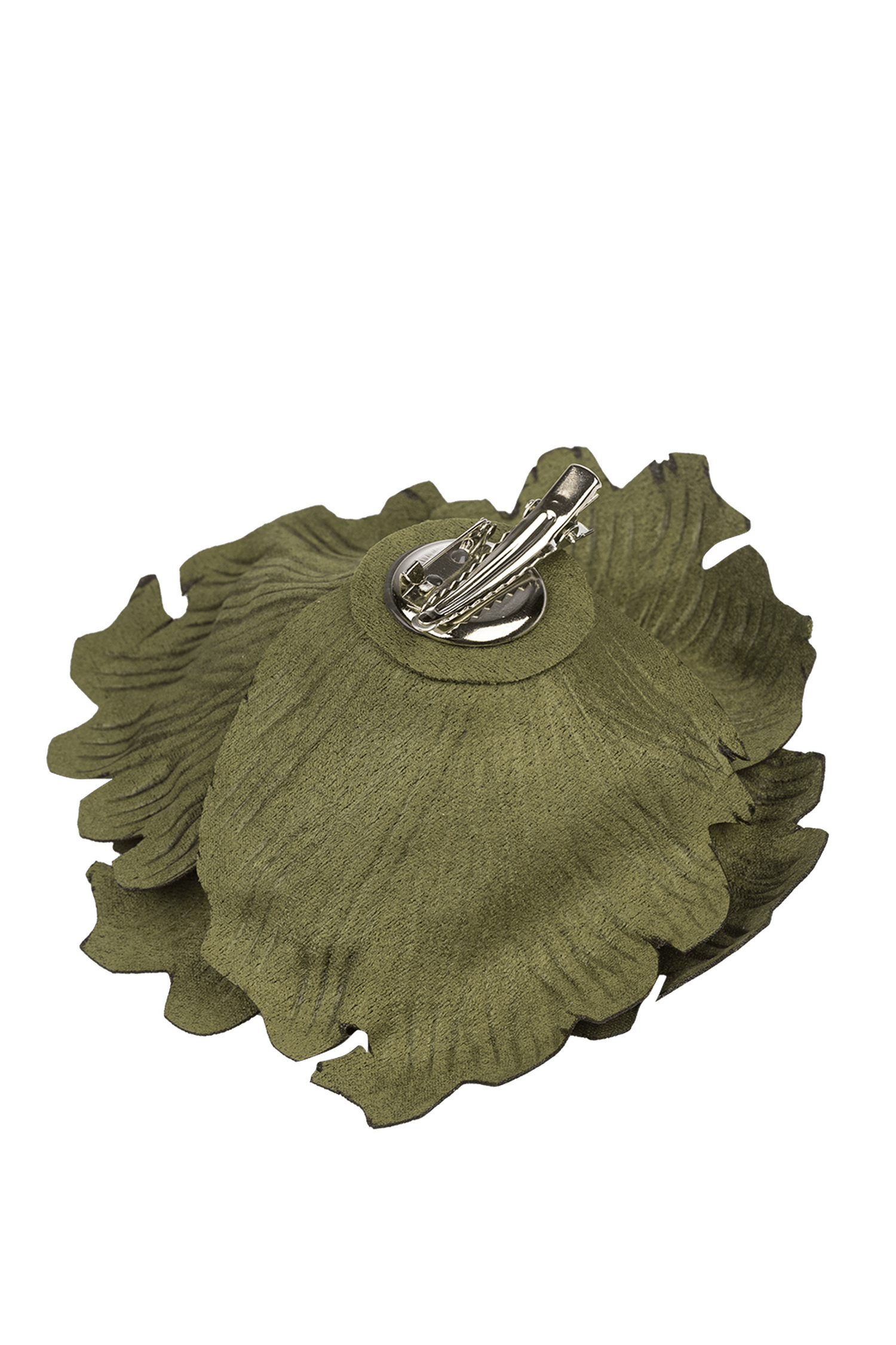 BROCHE MOYENNE EN SIMILI DAIM VERT ROSE