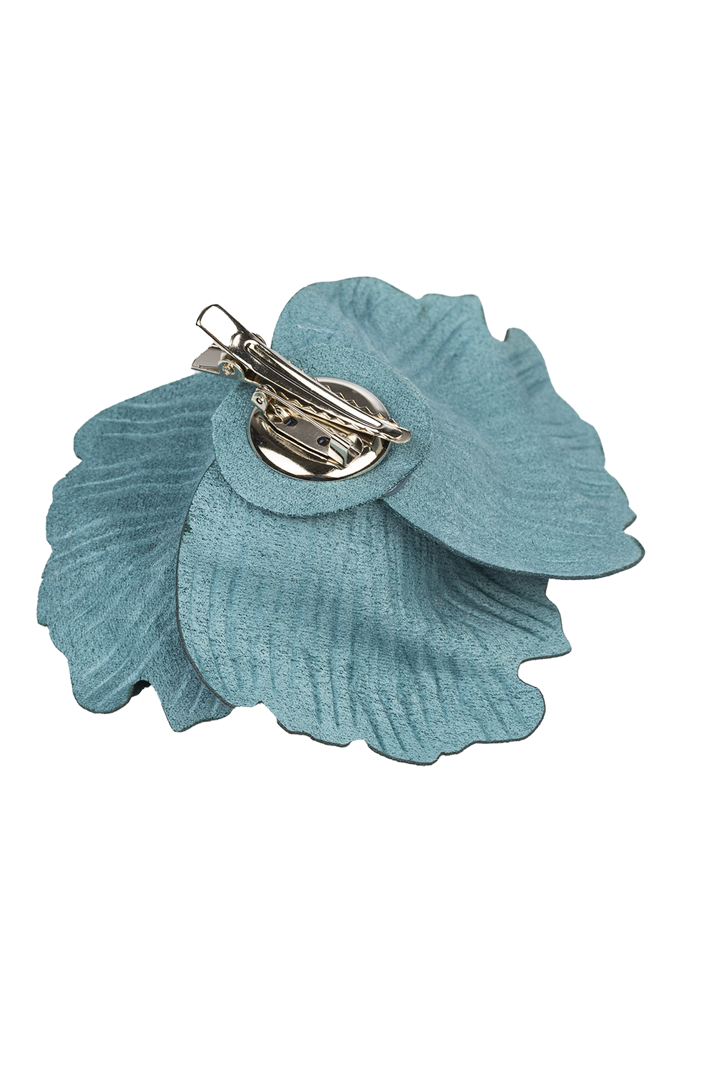BROCHE MOYENNE EN SIMILI DAIM BLEU AZUR ROSE