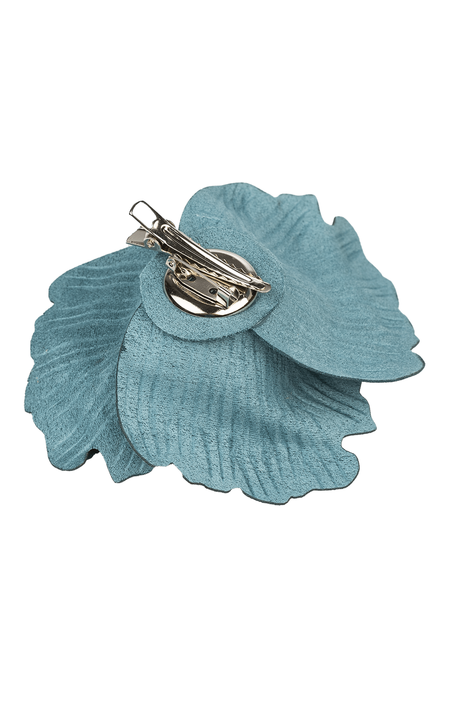 BROCHE MOYENNE EN SIMILI DAIM BLEU AZUR ROSE