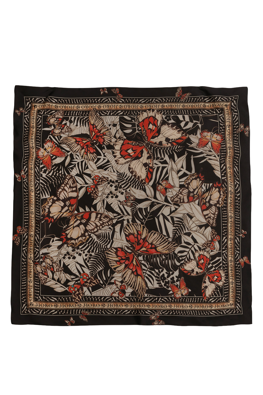 SQUARE VISCOSE HEADSCARF - MIDNIGHT BUTTERFLIES JIORO КВАДРАТНА КЪРПА ЗА ГЛАВА ОТ ВИСКОЗА - MIDNIGHT BUTTERFLIES JIORO