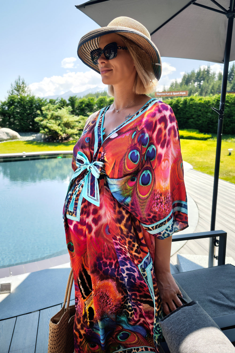 SATIN VISCOSE CAFTAN - LEO NEON WILD