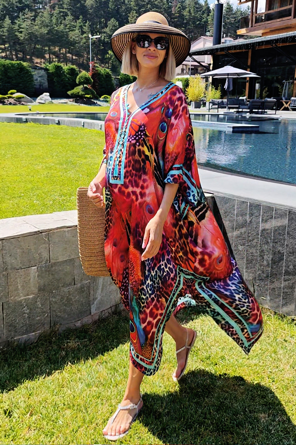 CAFTAN EN VISCOSE SATINÉE - LÉOPARD NÉON SAUVAGE