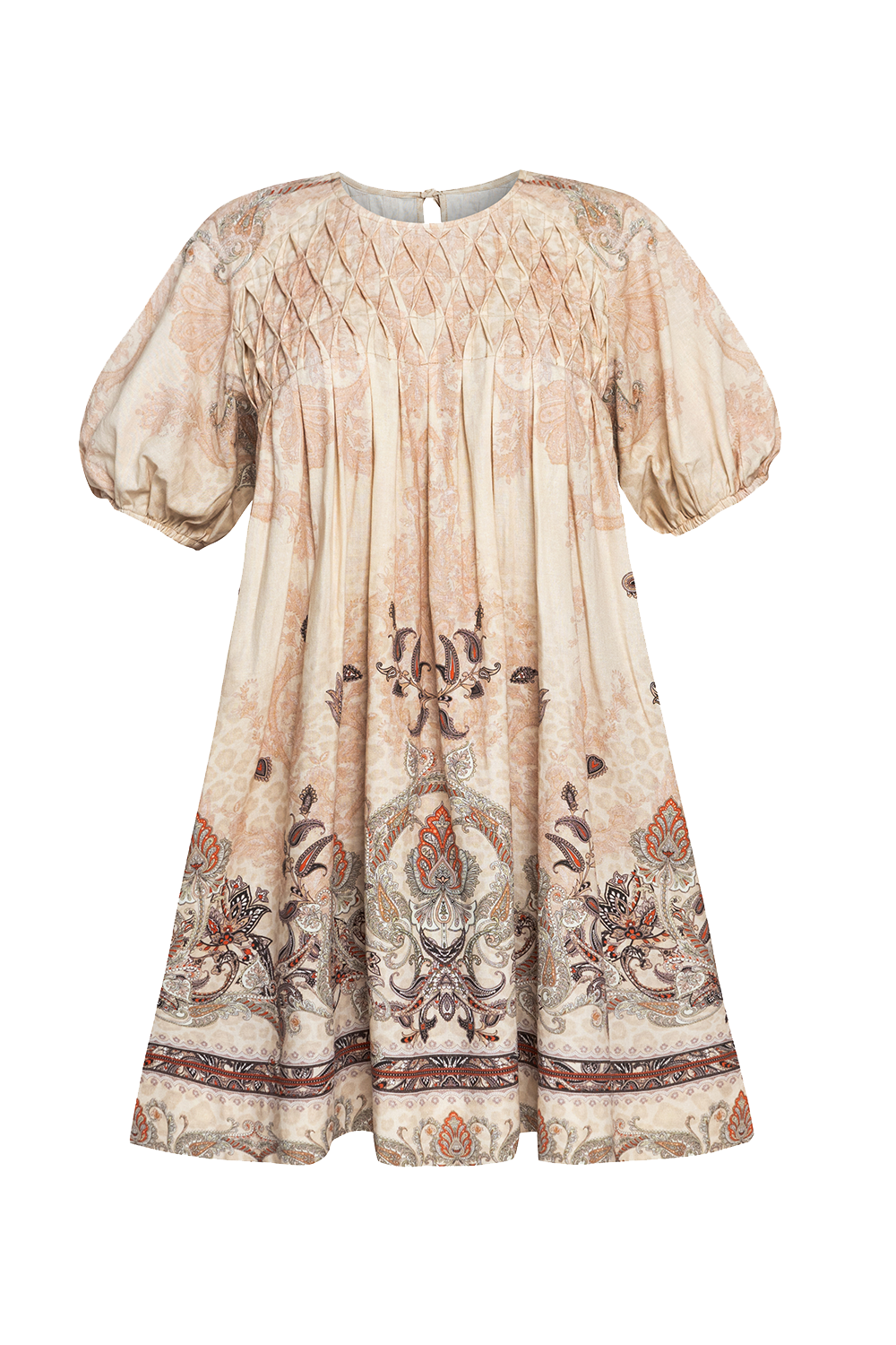 LINEN-LIKE BOHO DRESS – PAISLEY BEIGE