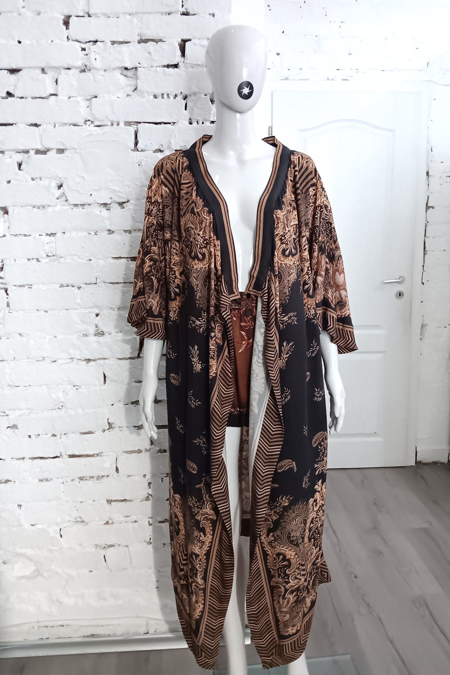 KIMONO EN VISCOSE SERGÉ – RAYURES DORÉES
