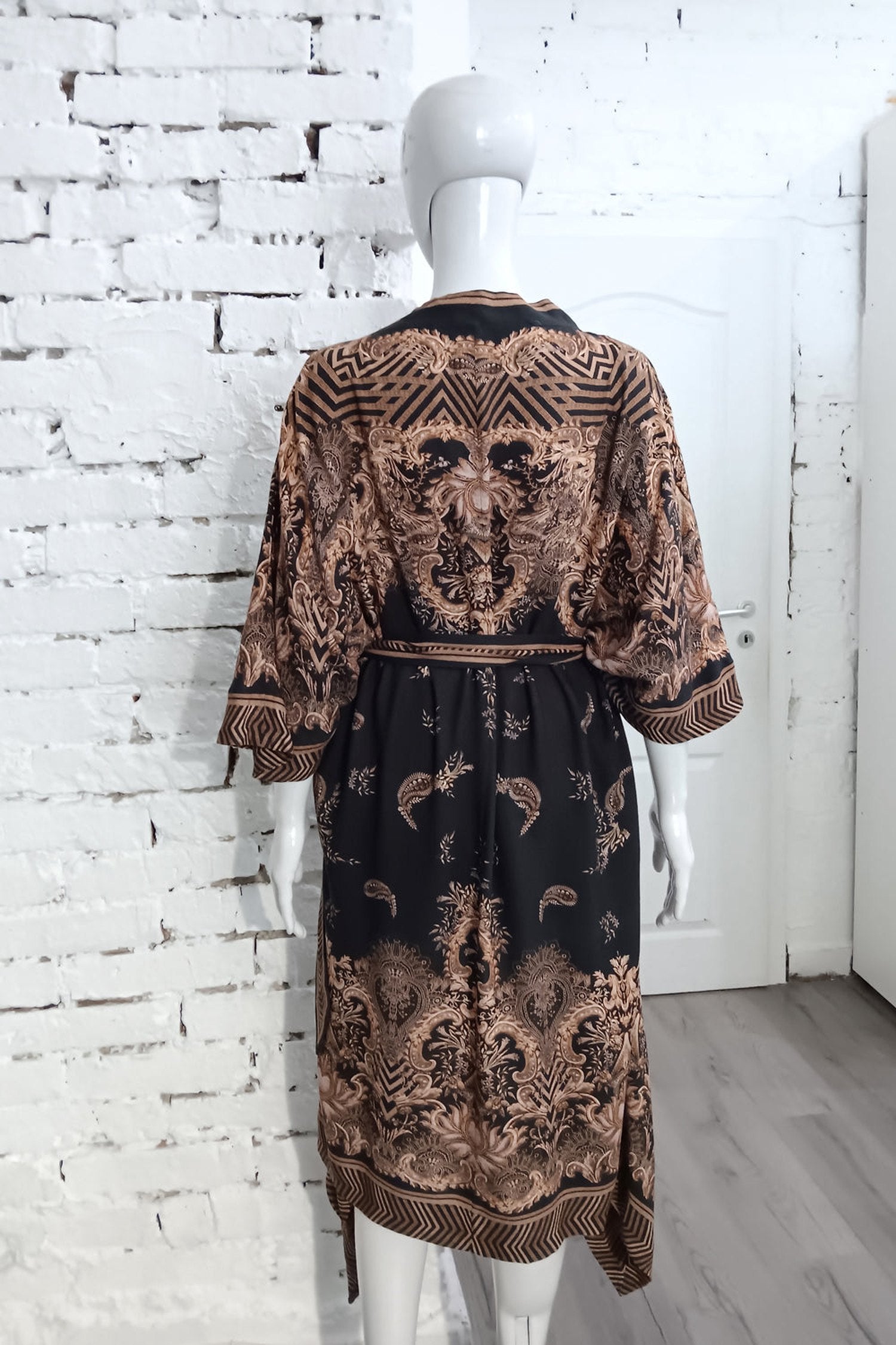 KIMONO EN VISCOSE SERGÉ – RAYURES DORÉES