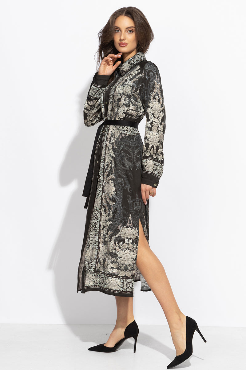 VISCOSE SHIRT DRESS WITH REMOVABLE BELT - FROZEN LOTUS JIORO РИЗО-РОКЛЯ ОТ ВИСКОЗА С ПОДВИЖЕН КОЛАН - FROZEN LOTUS JIORO