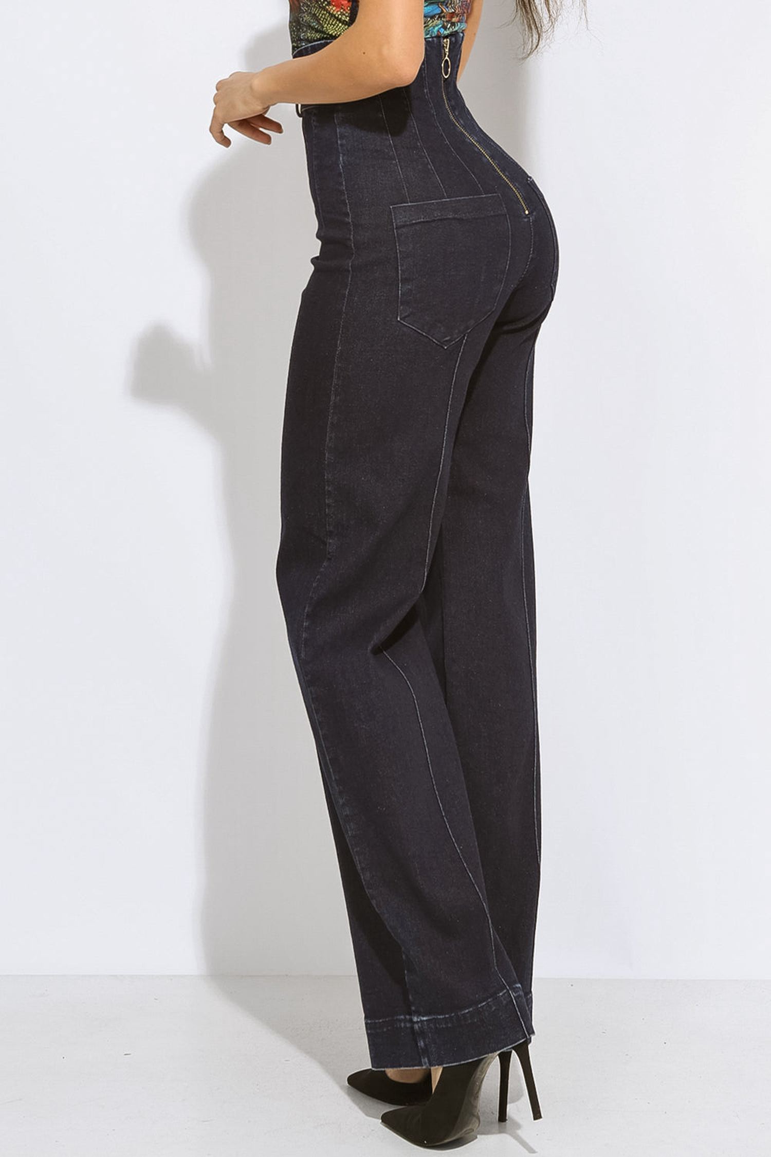 HIGH WAIST WIDE LEG DENIM PANTS - ESSENTIALS