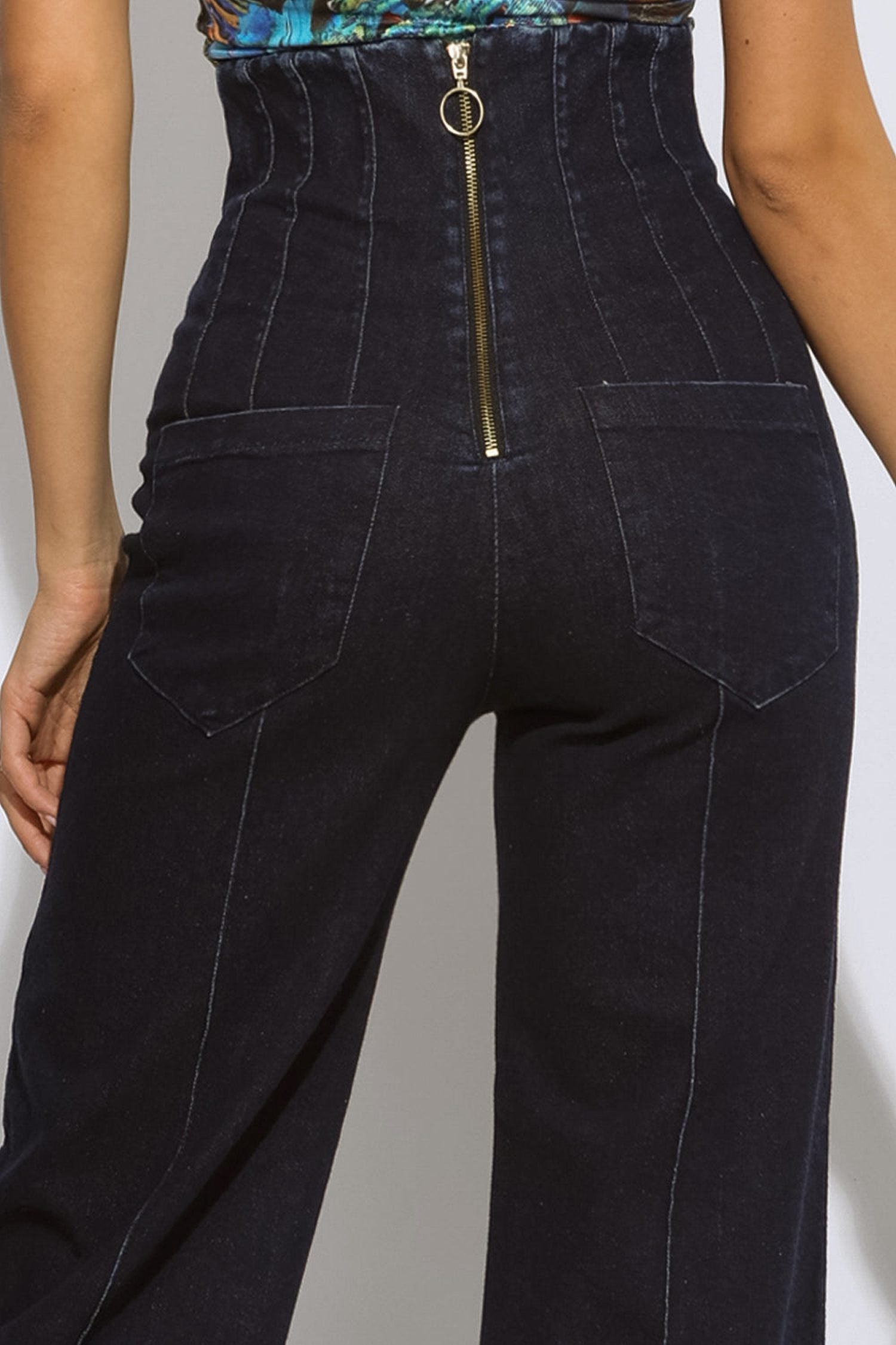 HIGH WAIST WIDE LEG DENIM PANTS - ESSENTIALS