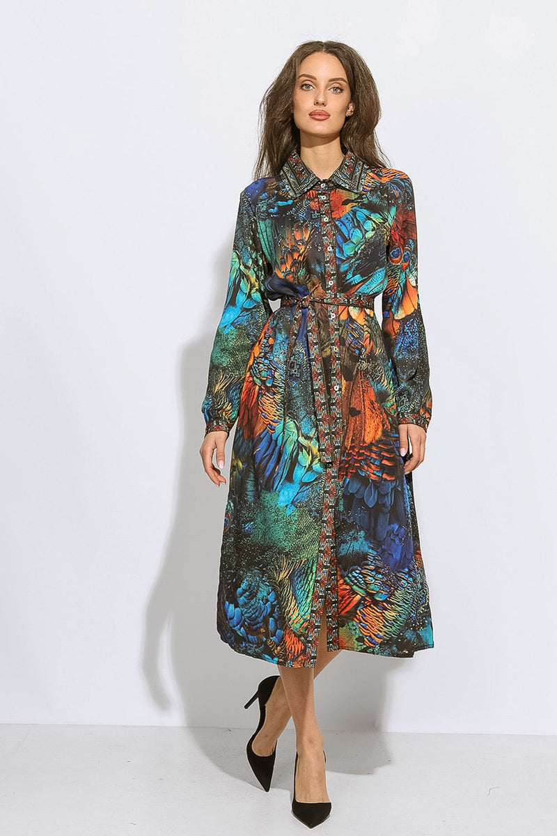 VISCOSE SHIRT DRESS WITH DETACHABLE BELT - AMAZONIA JIORO РИЗО-РОКЛЯ ОТ ВИСКОЗА С ПОДВИЖЕН КОЛАН - AMAZONIA JIORO
