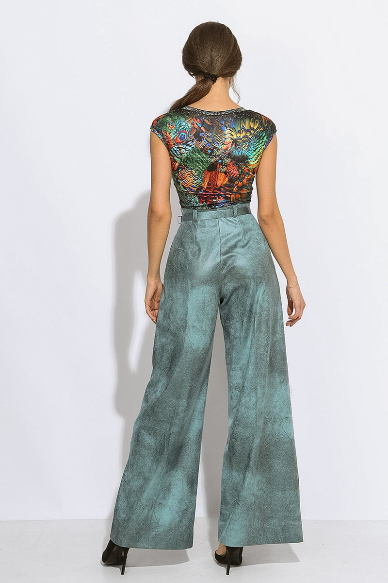 HIGH-WAISTED BLUE TROUSERS – ESSENTIALS JIORO ШИРОК ПАНТАЛОН ОТ ВЕЛУР С ВИСОКА ТАЛИЯ В ЦВЯТ АЗУРНО СИНЬО - ESSENTIAL JIORO